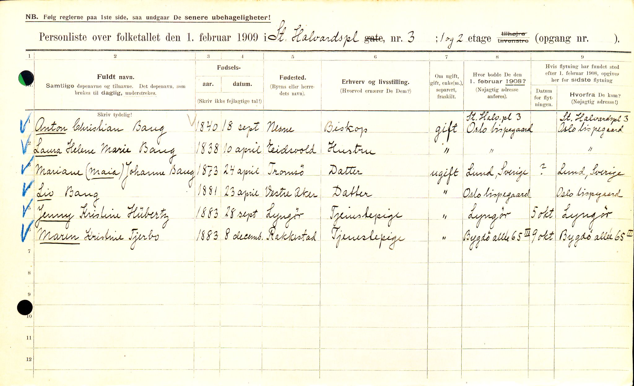 OBA, Kommunal folketelling 1.2.1909 for Kristiania kjøpstad, 1909, s. 79914