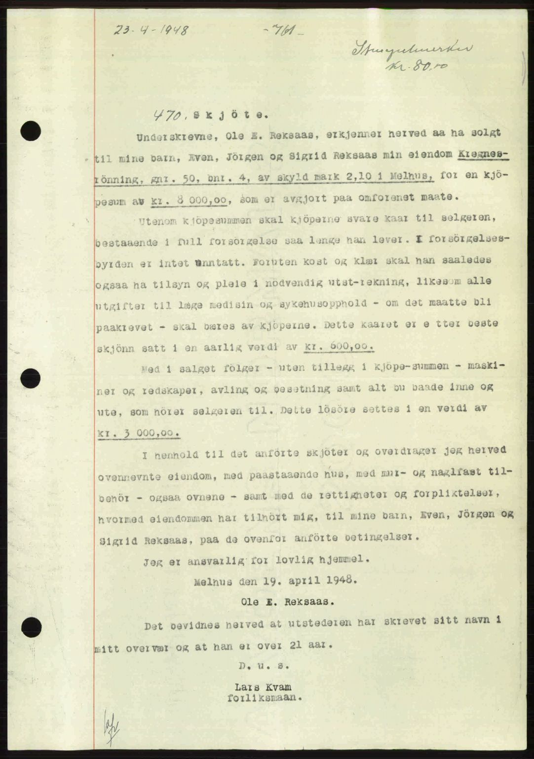 Gauldal sorenskriveri, SAT/A-0014/1/2/2C: Pantebok nr. A5, 1947-1948, Dagboknr: 470/1948