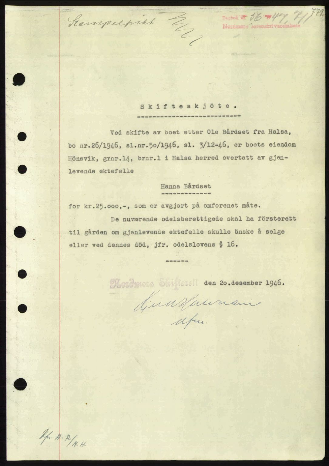 Nordmøre sorenskriveri, SAT/A-4132/1/2/2Ca: Pantebok nr. A103, 1946-1947, Dagboknr: 56/1947