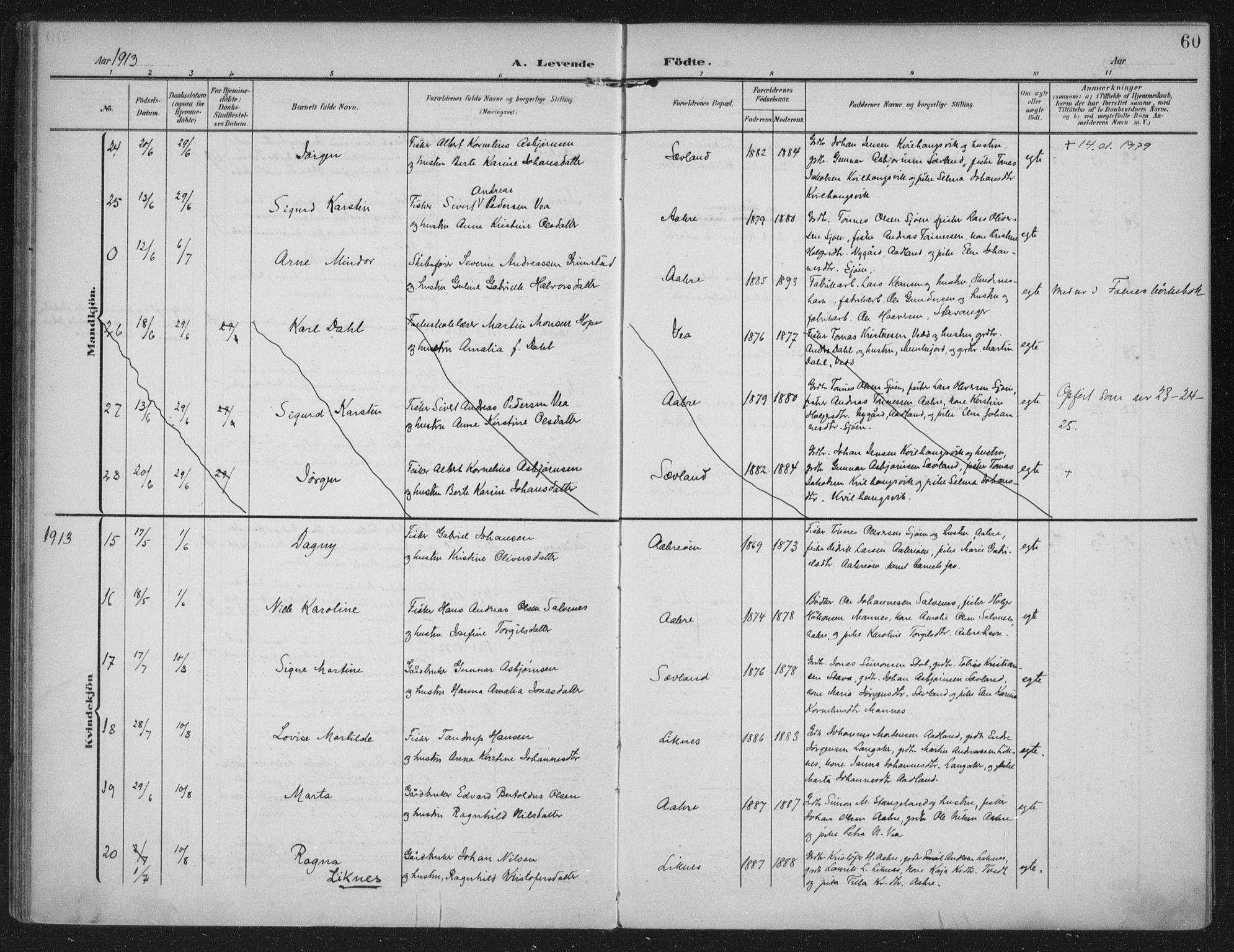 Kopervik sokneprestkontor, AV/SAST-A-101850/H/Ha/Haa/L0005: Ministerialbok nr. A 5, 1906-1924, s. 60
