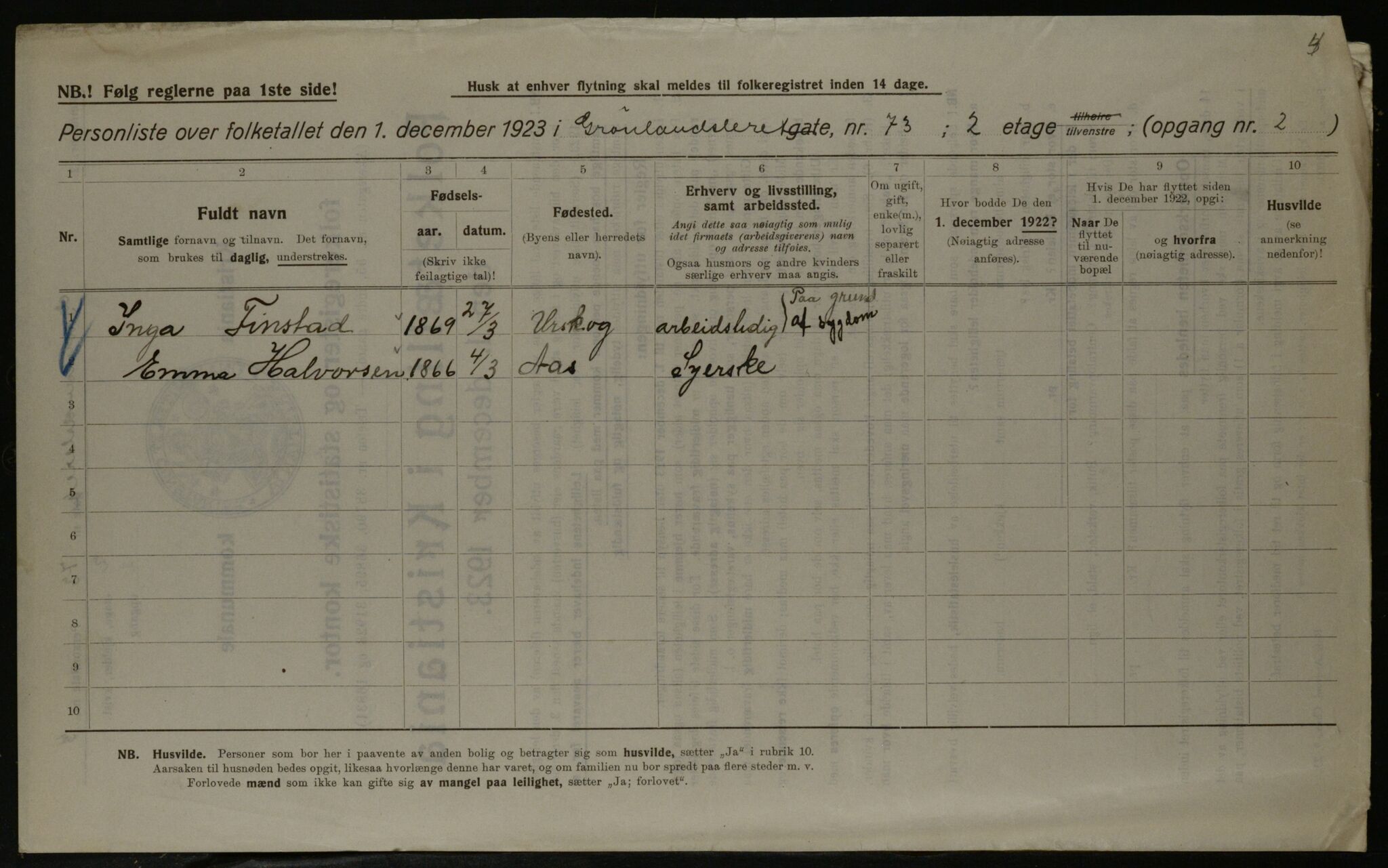 OBA, Kommunal folketelling 1.12.1923 for Kristiania, 1923, s. 36094