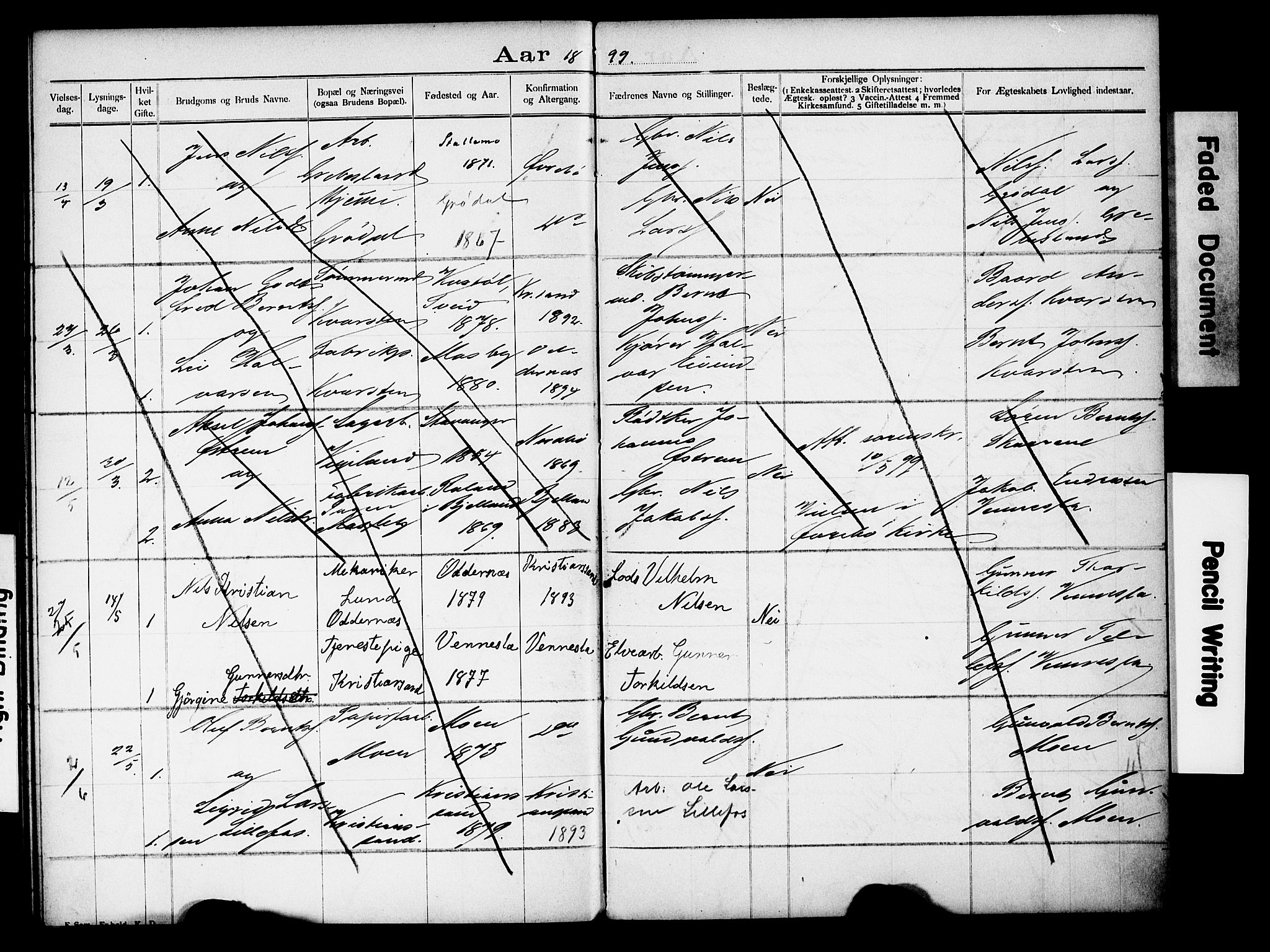 Vennesla sokneprestkontor, AV/SAK-1111-0045/J/L0032/0004: Lysningsprotokoll nr. II 5 2, 1892-1917, s. 30