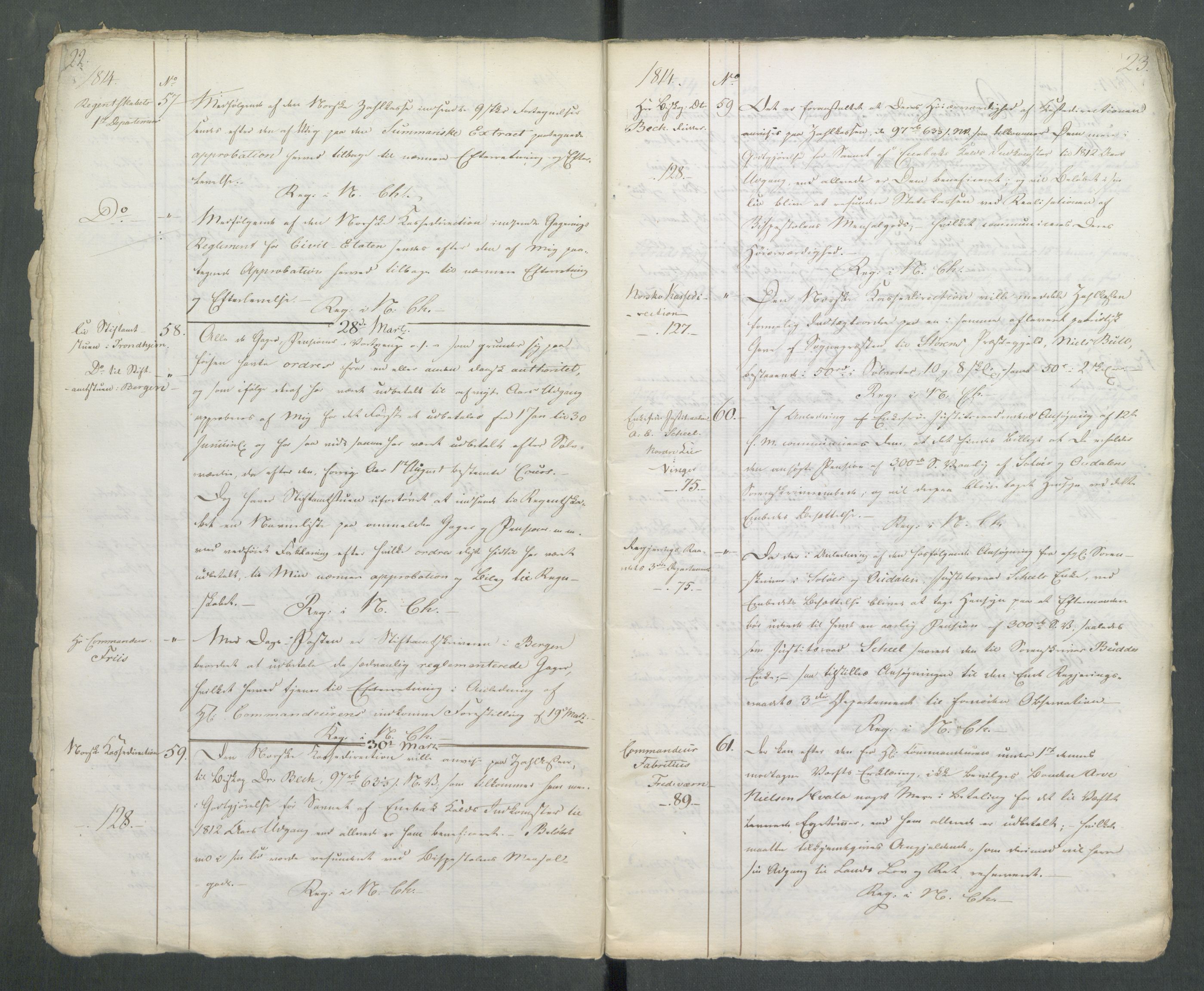 Departementene i 1814, AV/RA-S-3899/Fa/L0002: 1. byrå - Kopibok A 1-173, 1814, s. 22-23