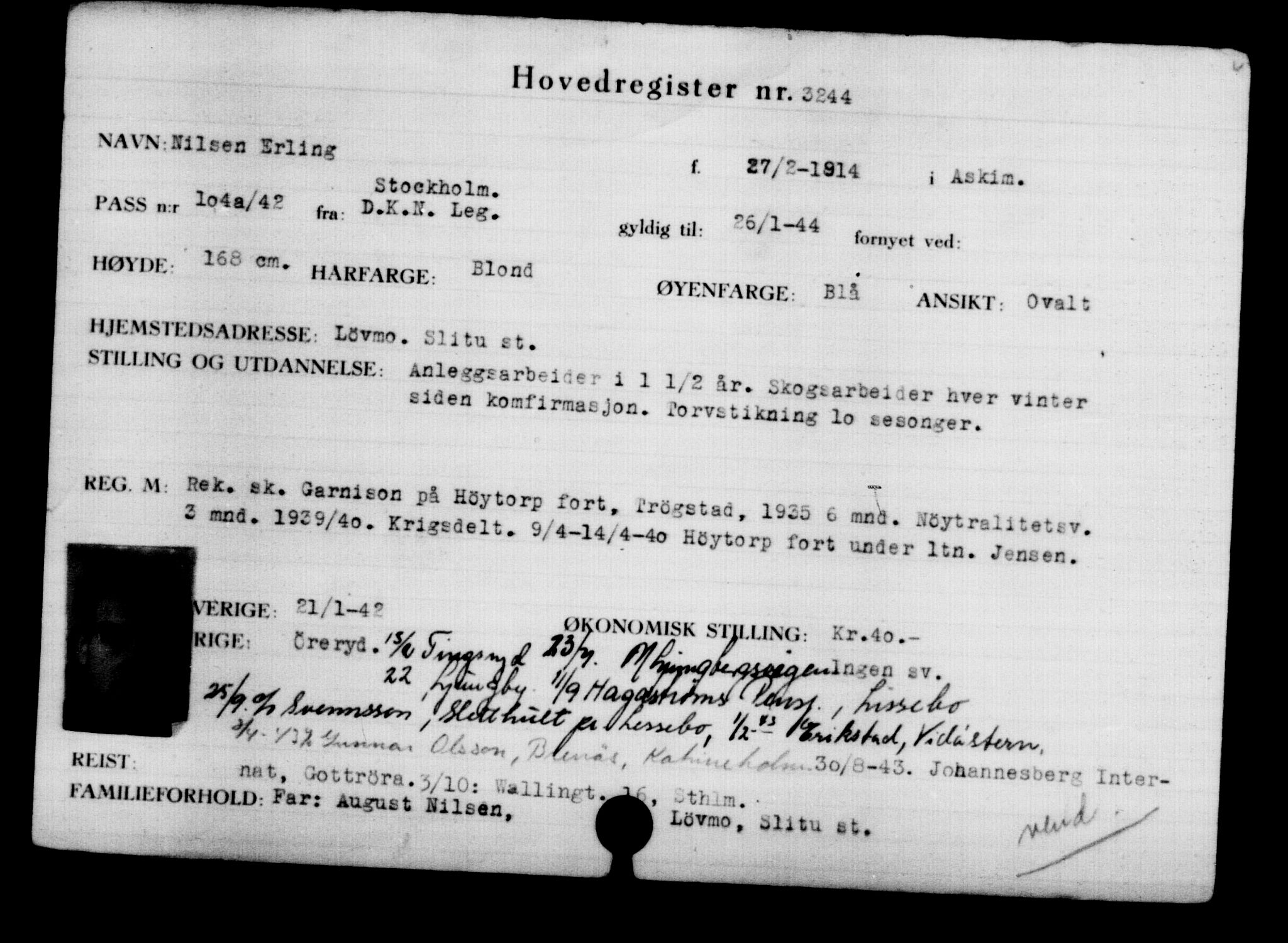 Utenriksstasjonene, Legasjonen i Stockholm, Flyktningkontoret, AV/RA-S-6753/V/Va/L0003: Kjesäterkartoteket, flyktninger med registreringsnr. 2001-3495, 1940-1945, s. 1709