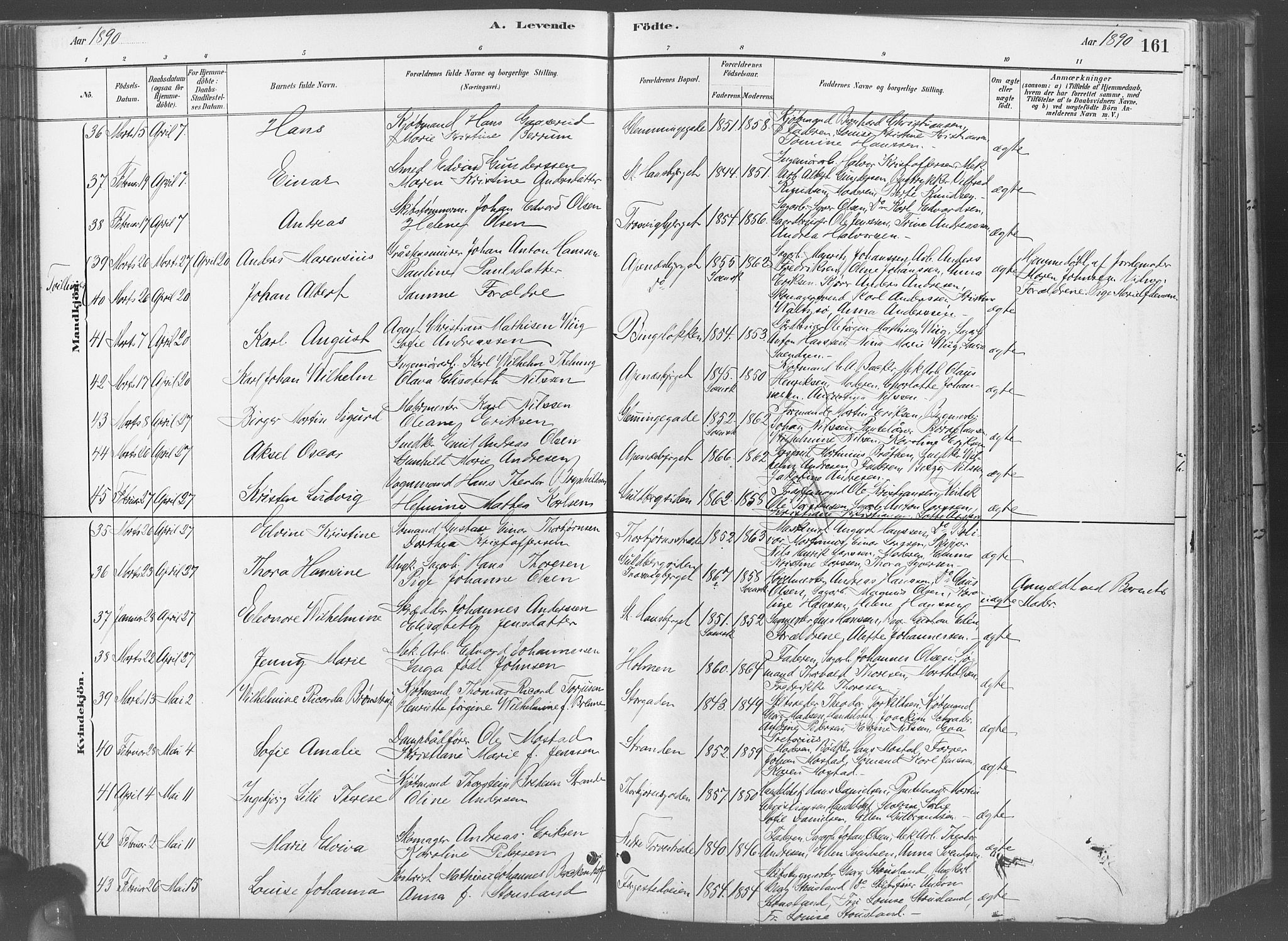 Fredrikstad domkirkes prestekontor Kirkebøker, AV/SAO-A-10906/G/Ga/L0003: Klokkerbok nr. 3, 1880-1900, s. 161