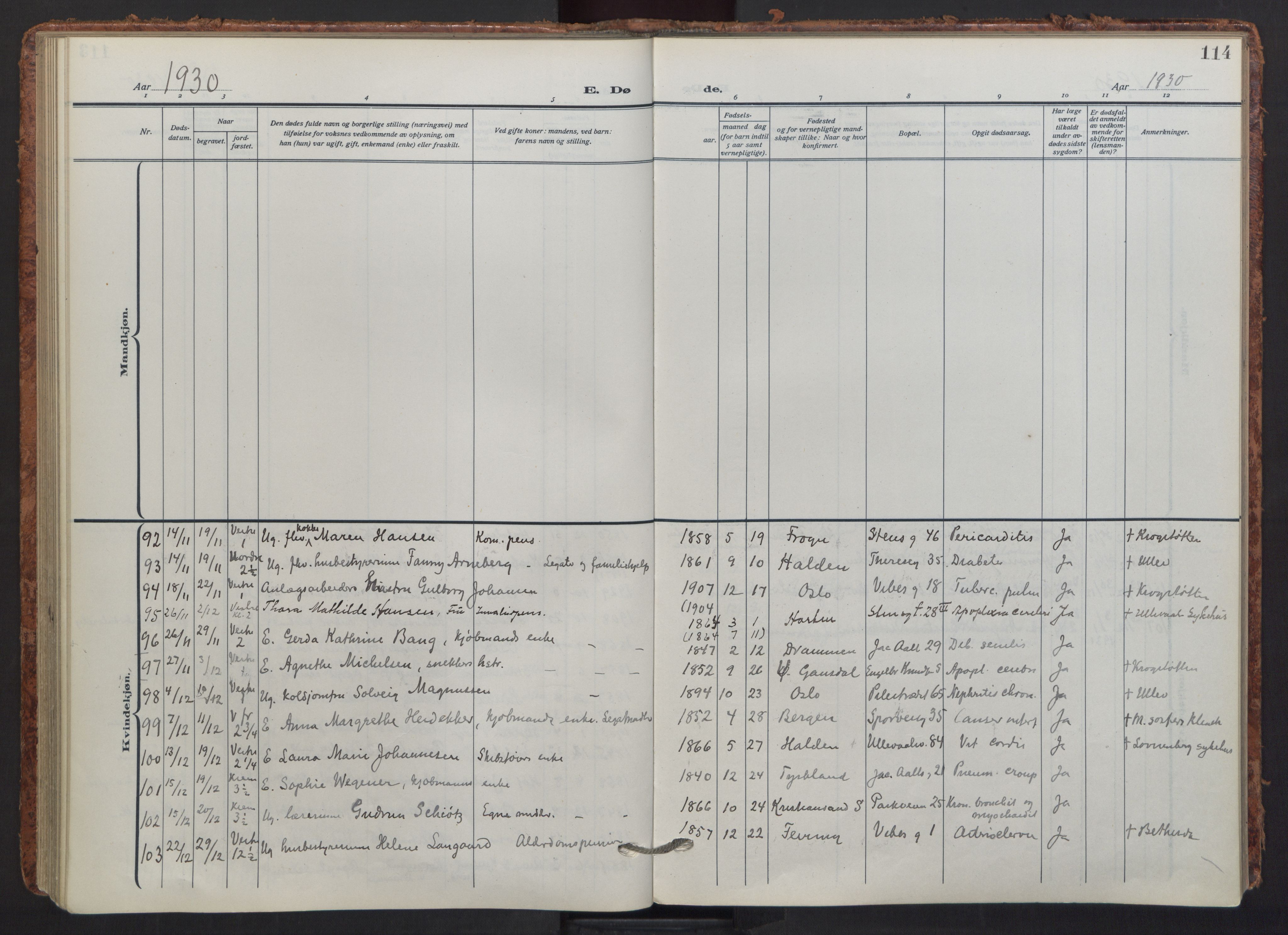Fagerborg prestekontor Kirkebøker, AV/SAO-A-10844/F/Fa/L0008: Ministerialbok nr. 8, 1917-1938, s. 114