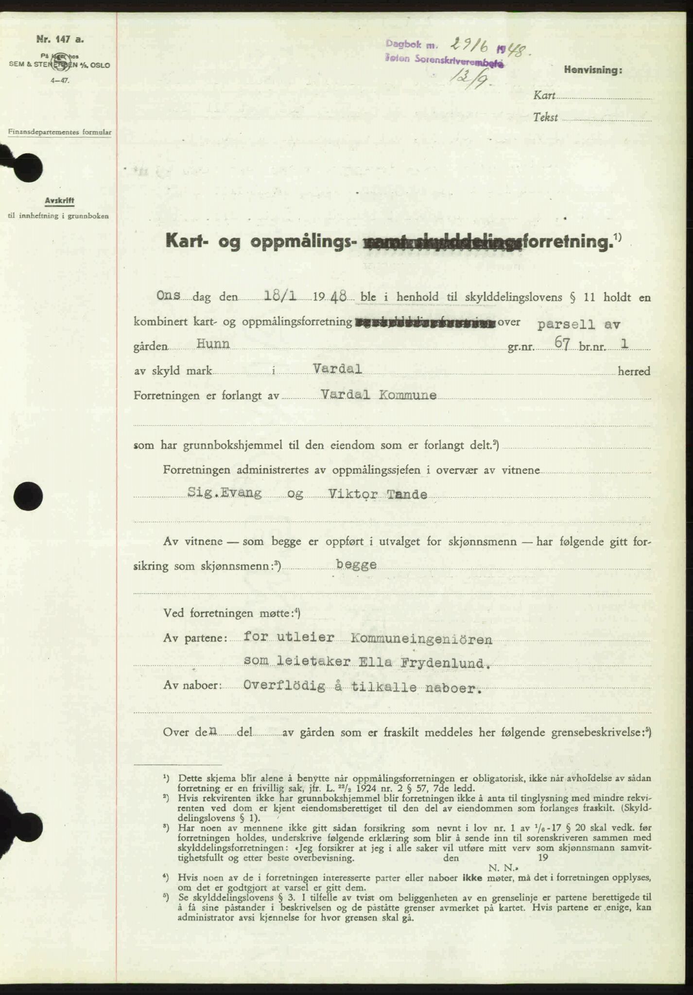 Toten tingrett, SAH/TING-006/H/Hb/Hbc/L0020: Pantebok nr. Hbc-20, 1948-1948, Dagboknr: 2916/1948
