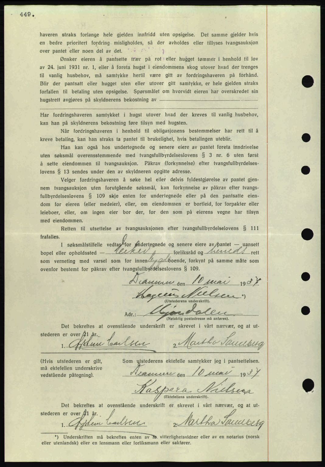 Eiker, Modum og Sigdal sorenskriveri, SAKO/A-123/G/Ga/Gab/L0035: Pantebok nr. A5, 1937-1937, Dagboknr: 1052/1937