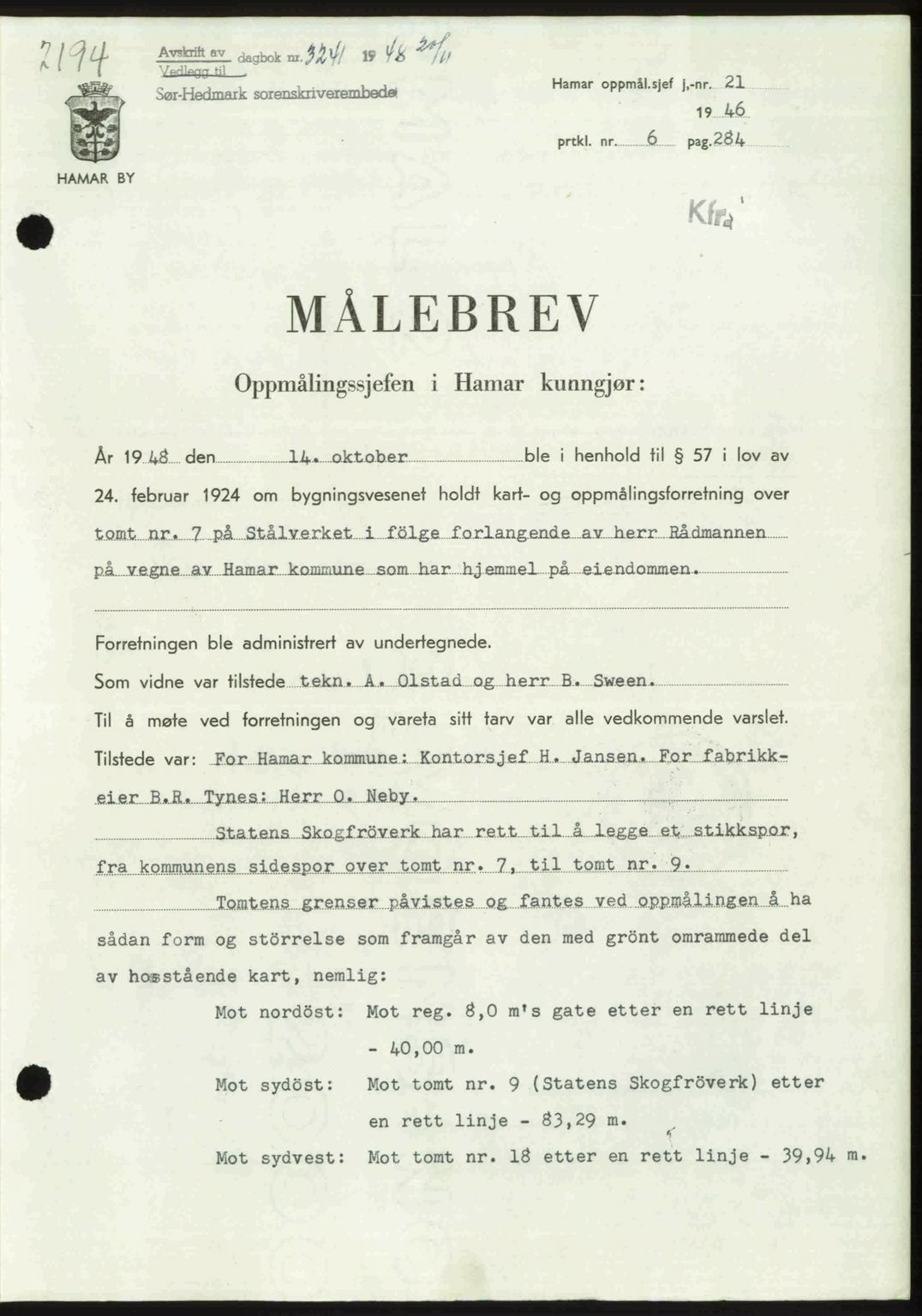 Sør-Hedmark sorenskriveri, SAH/TING-014/H/Hb/Hbd/L0018: Pantebok nr. 18, 1948-1949, Dagboknr: 3241/1948