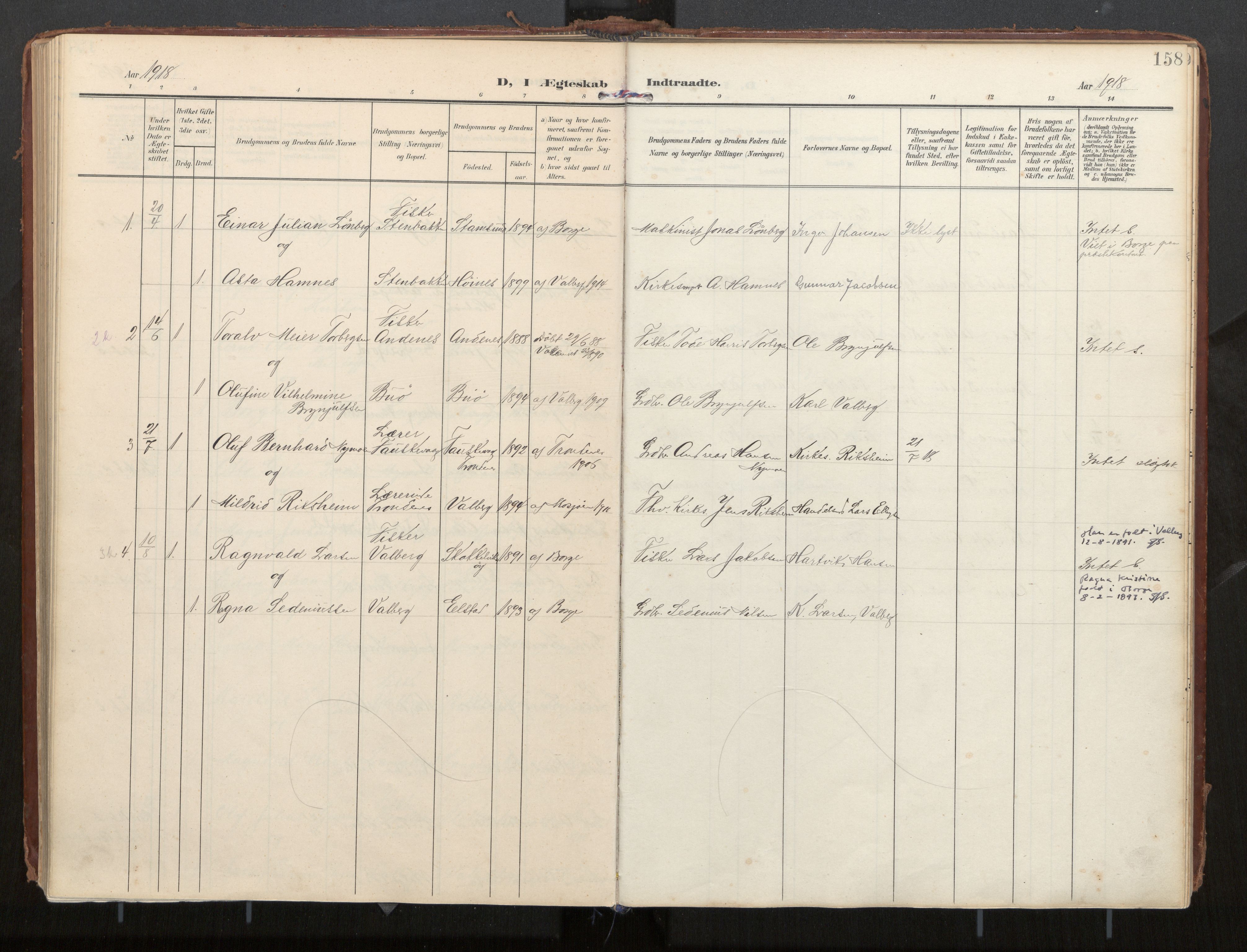 Ministerialprotokoller, klokkerbøker og fødselsregistre - Nordland, AV/SAT-A-1459/884/L1194: Ministerialbok nr. 884A02, 1906-1937, s. 158