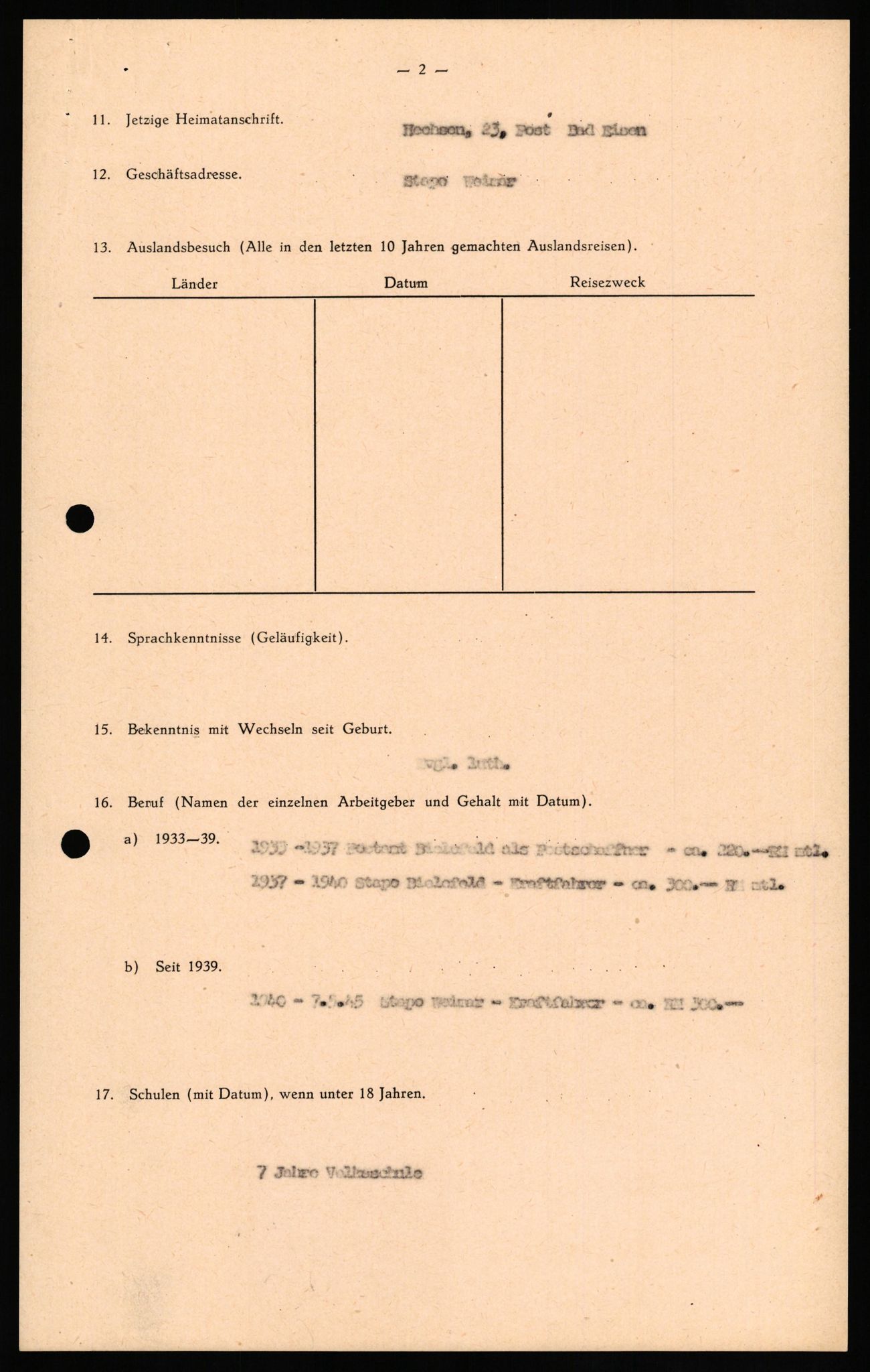 Forsvaret, Forsvarets overkommando II, RA/RAFA-3915/D/Db/L0027: CI Questionaires. Tyske okkupasjonsstyrker i Norge. Tyskere., 1945-1946, s. 433