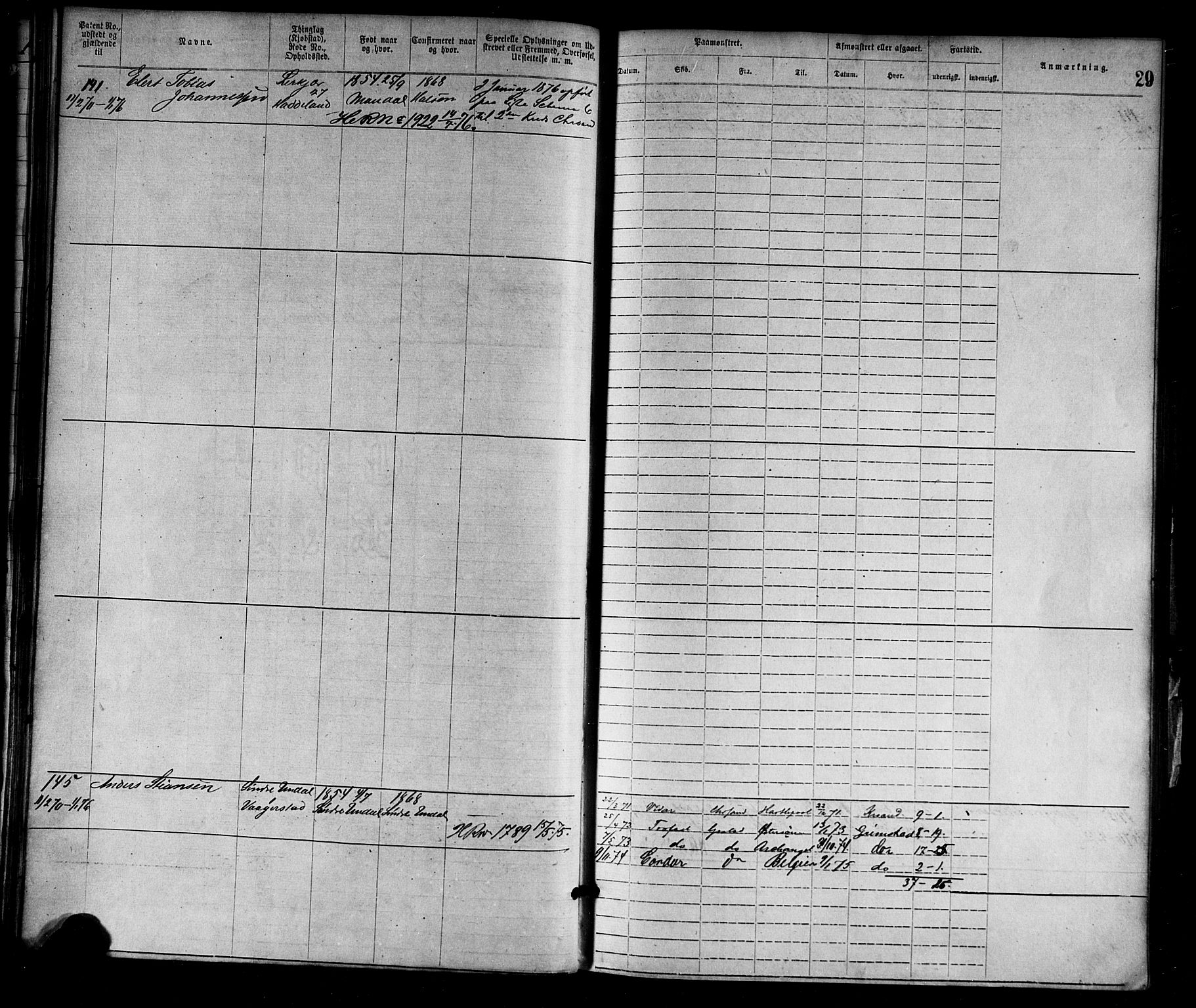 Mandal mønstringskrets, SAK/2031-0016/F/Fa/L0001: Annotasjonsrulle nr 1-1920 med register, L-3, 1869-1881, s. 57