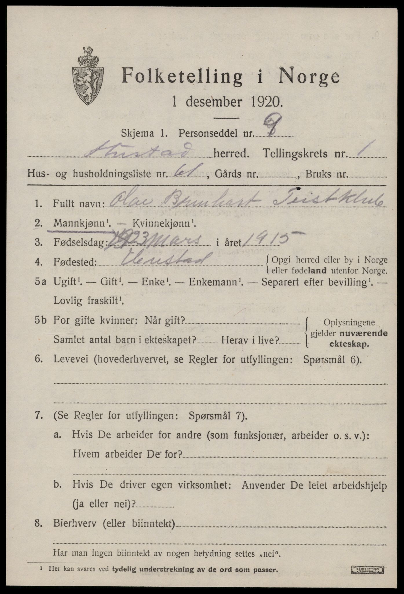 SAT, Folketelling 1920 for 1550 Hustad herred, 1920, s. 1515