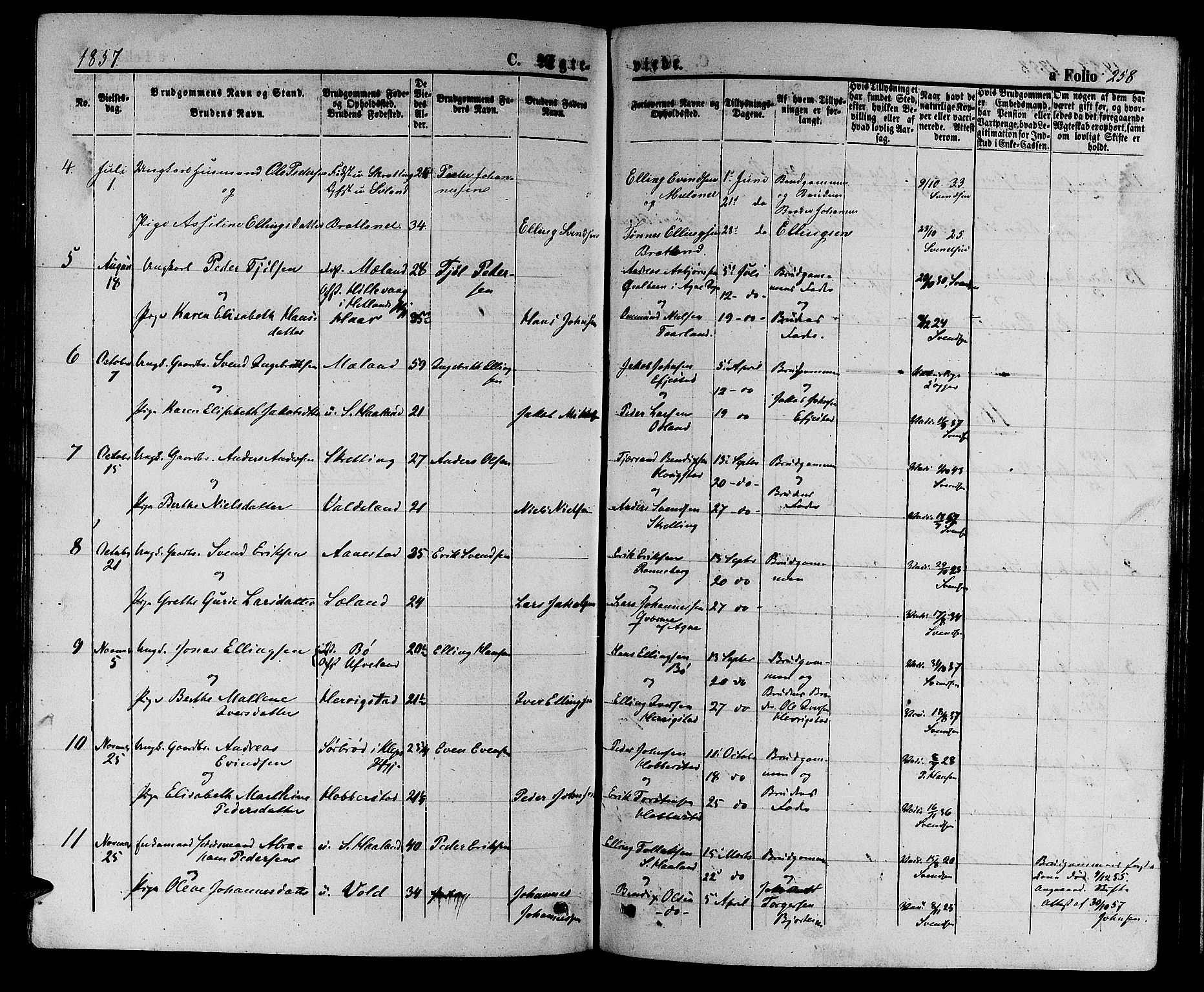 Hå sokneprestkontor, SAST/A-101801/001/30BB/L0002: Klokkerbok nr. B 2, 1854-1883, s. 258