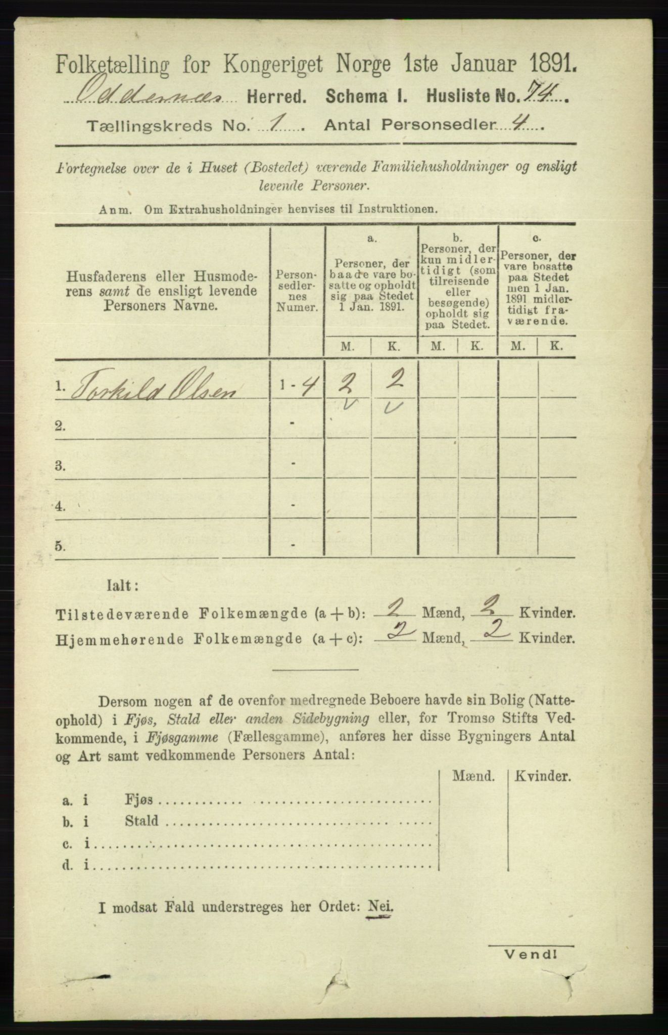 RA, Folketelling 1891 for 1012 Oddernes herred, 1891, s. 114