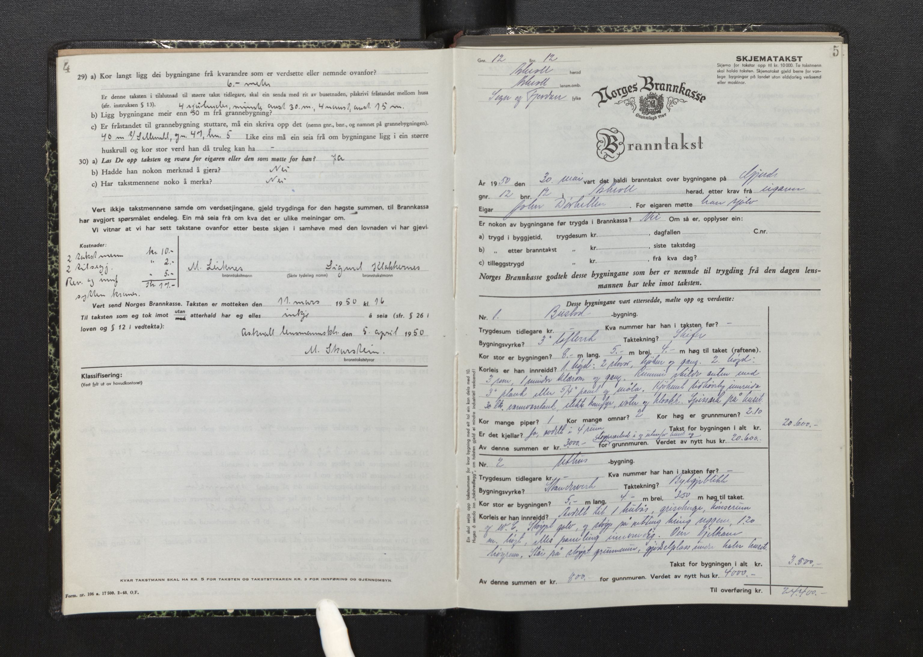 Lensmannen i Askvoll, AV/SAB-A-26301/0012/L0006: Branntakstprotokoll, skjematakst, 1950-1955, s. 4-5