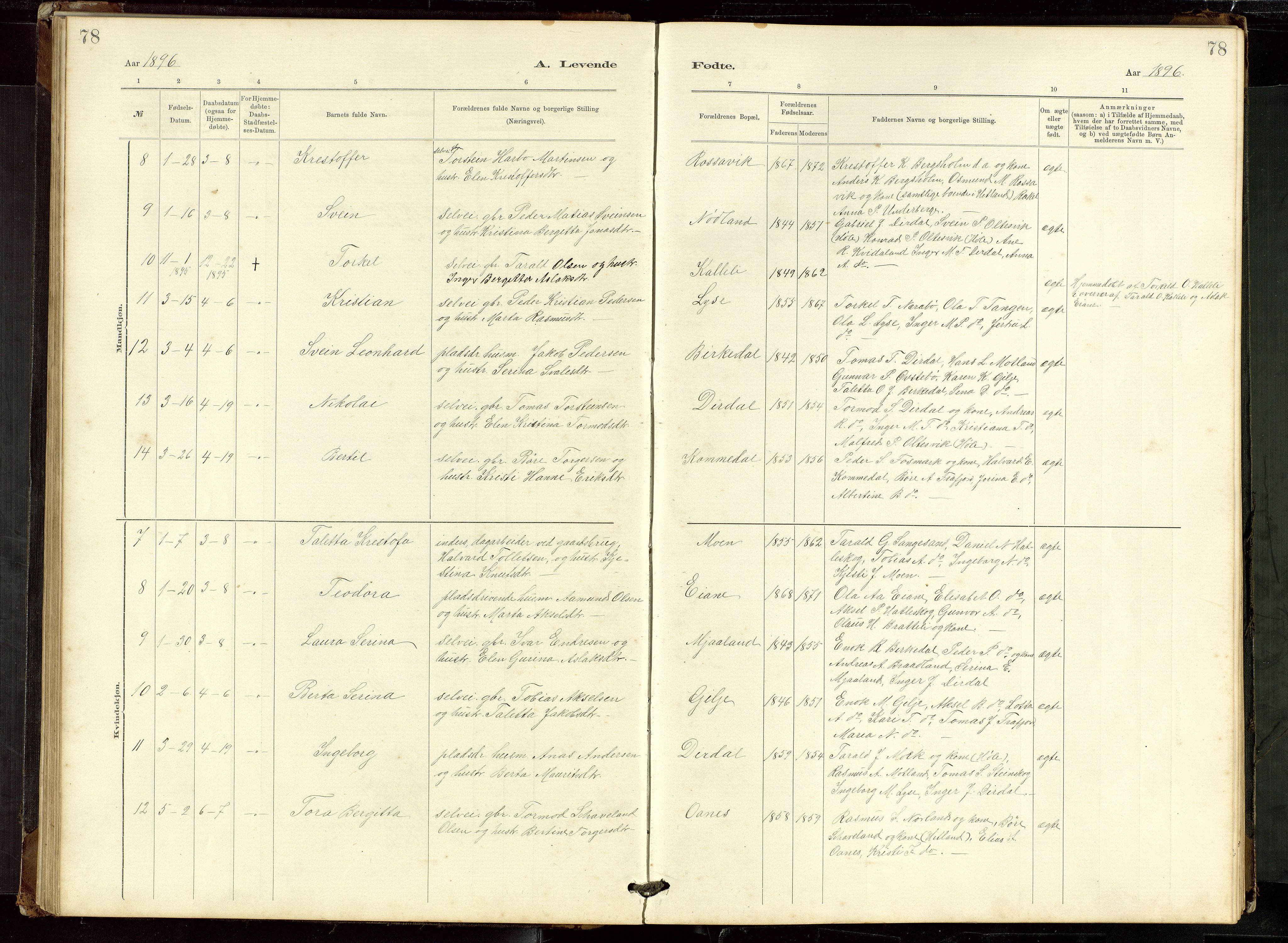 Høgsfjord sokneprestkontor, AV/SAST-A-101624/H/Ha/Hab/L0009: Klokkerbok nr. B 9, 1883-1920, s. 78