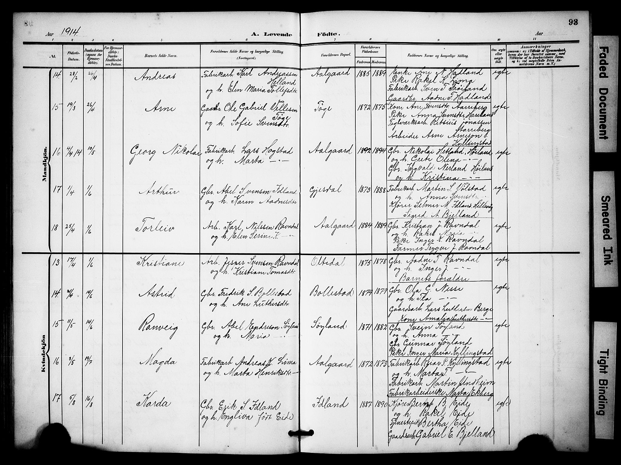 Lye sokneprestkontor, AV/SAST-A-101794/001/30BB/L0009: Klokkerbok nr. B 9, 1902-1923, s. 93