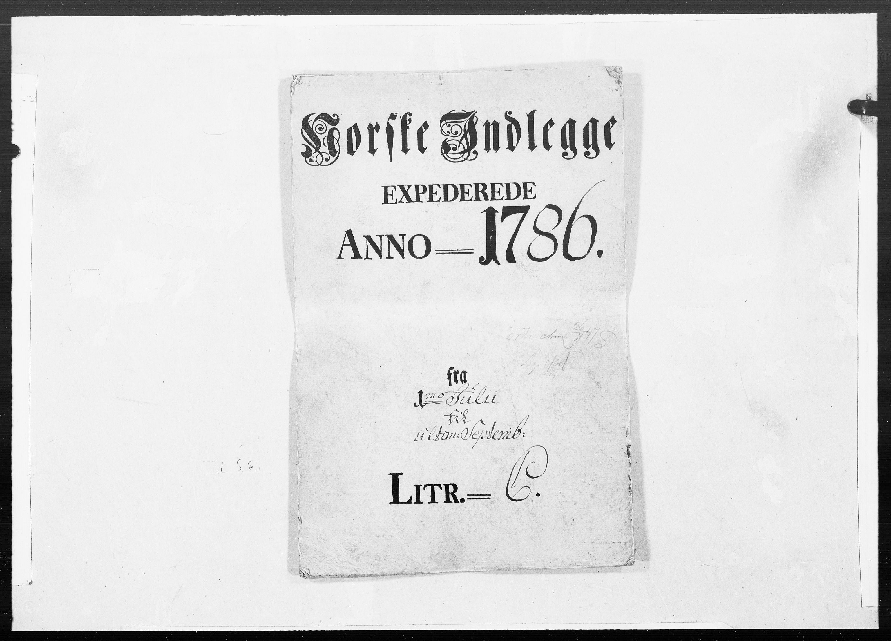 Danske Kanselli 1572-1799, RA/EA-3023/F/Fc/Fcc/Fcca/L0262: Norske innlegg 1572-1799, 1786, s. 1