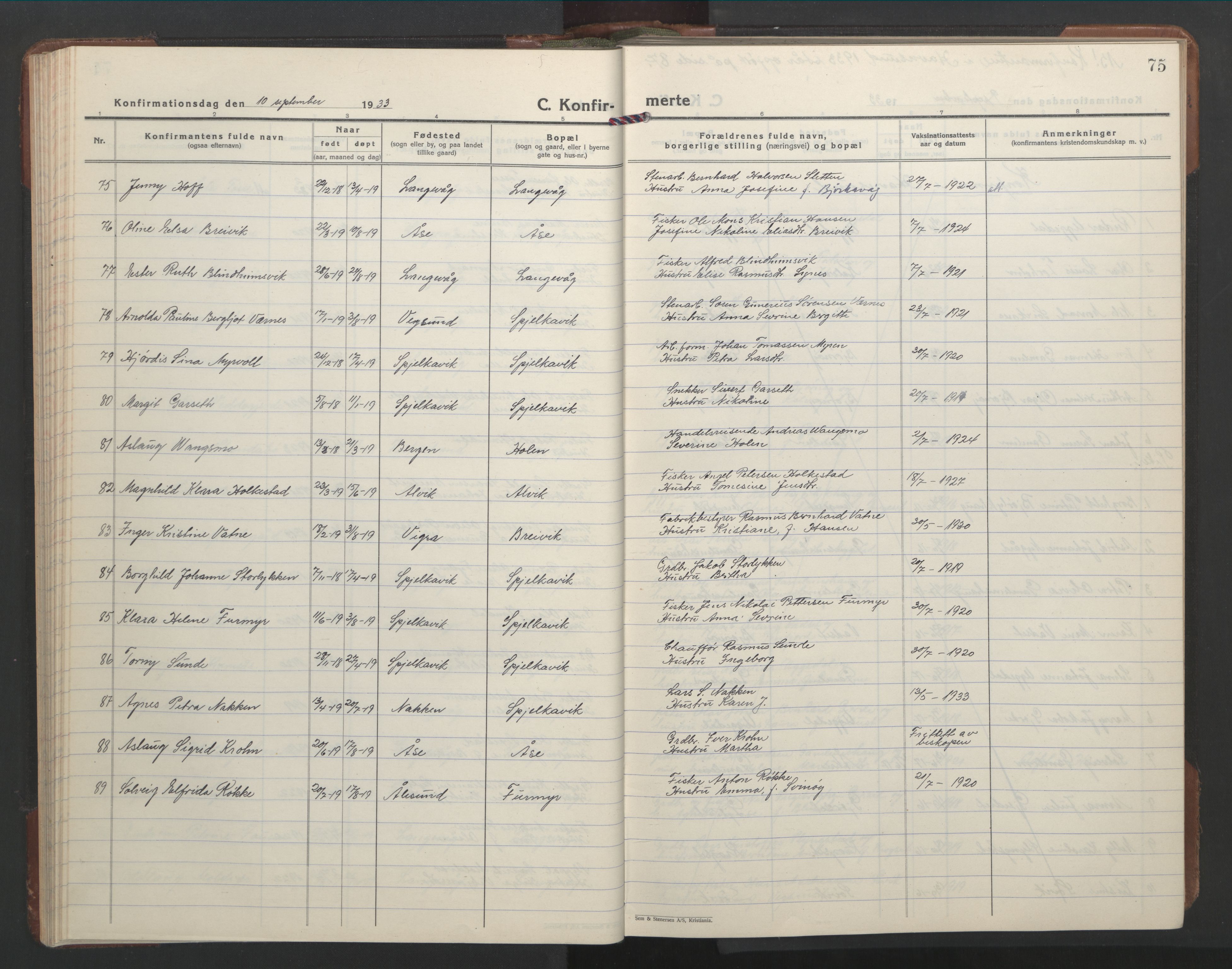 Ministerialprotokoller, klokkerbøker og fødselsregistre - Møre og Romsdal, AV/SAT-A-1454/528/L0435: Klokkerbok nr. 528C16, 1923-1957, s. 75