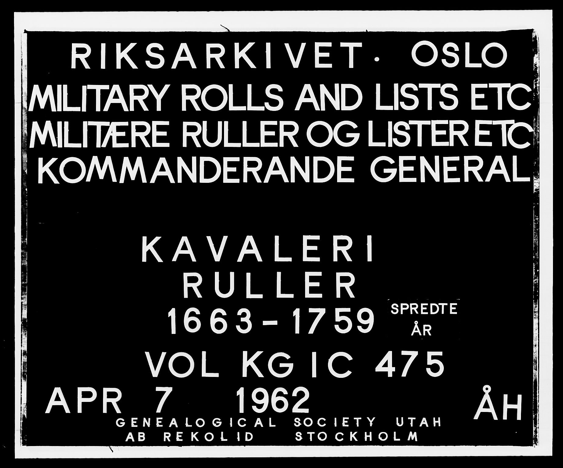 Kommanderende general (KG I) med Det norske krigsdirektorium, RA/EA-5419/E/Ea/L0475: 1. Sønnafjelske dragonregiment, 1663-1759, s. 1