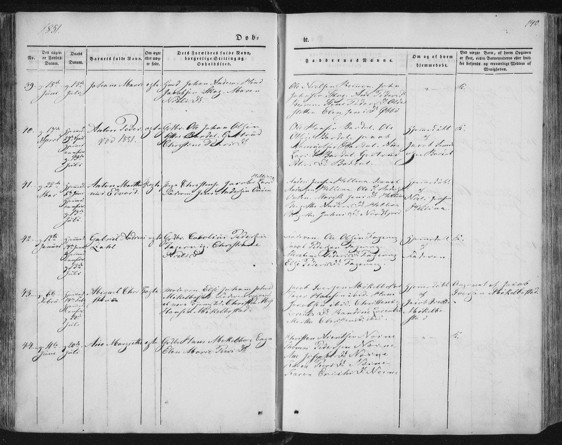 Ministerialprotokoller, klokkerbøker og fødselsregistre - Nordland, AV/SAT-A-1459/838/L0549: Ministerialbok nr. 838A07, 1840-1854, s. 140
