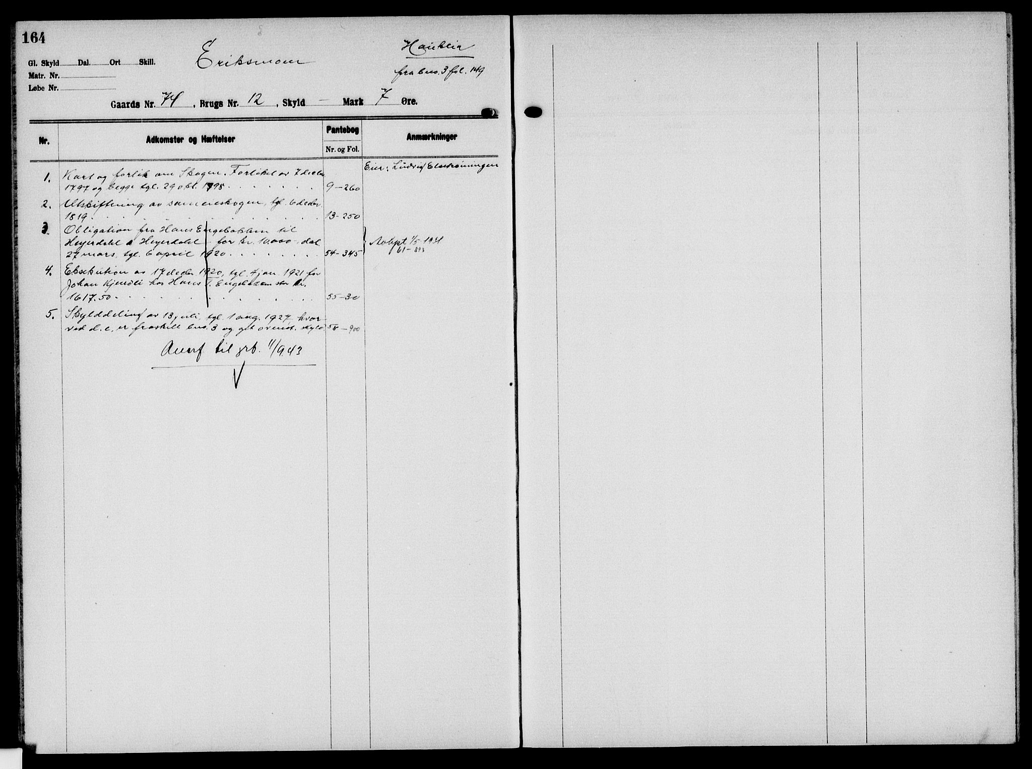 Solør tingrett, AV/SAH-TING-008/H/Ha/Hak/L0006: Panteregister nr. VI, 1900-1935, s. 164