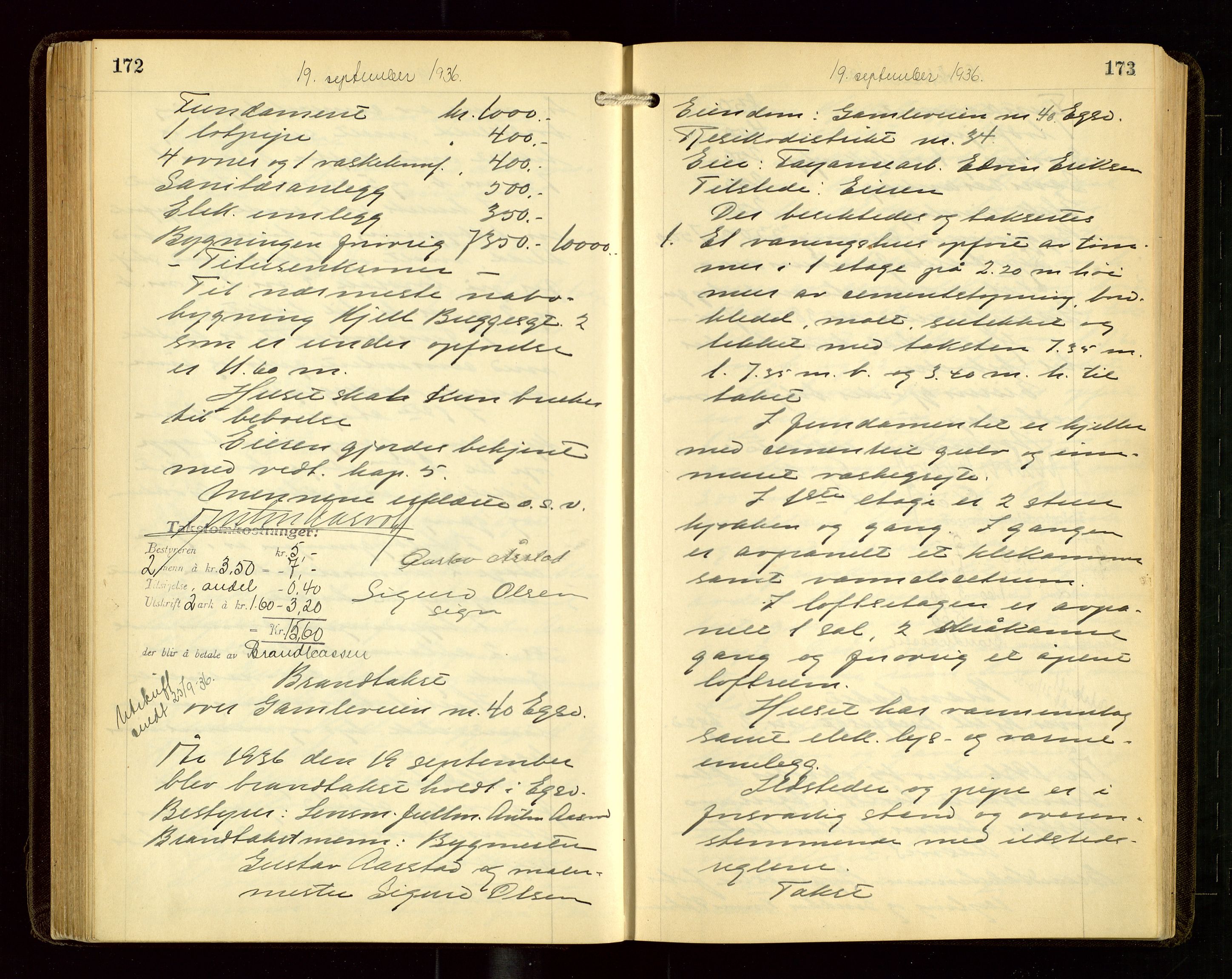 Eigersund lensmannskontor, AV/SAST-A-100171/God/L0011: "Branntakstprotokoll", 1930-1942, s. 172-173