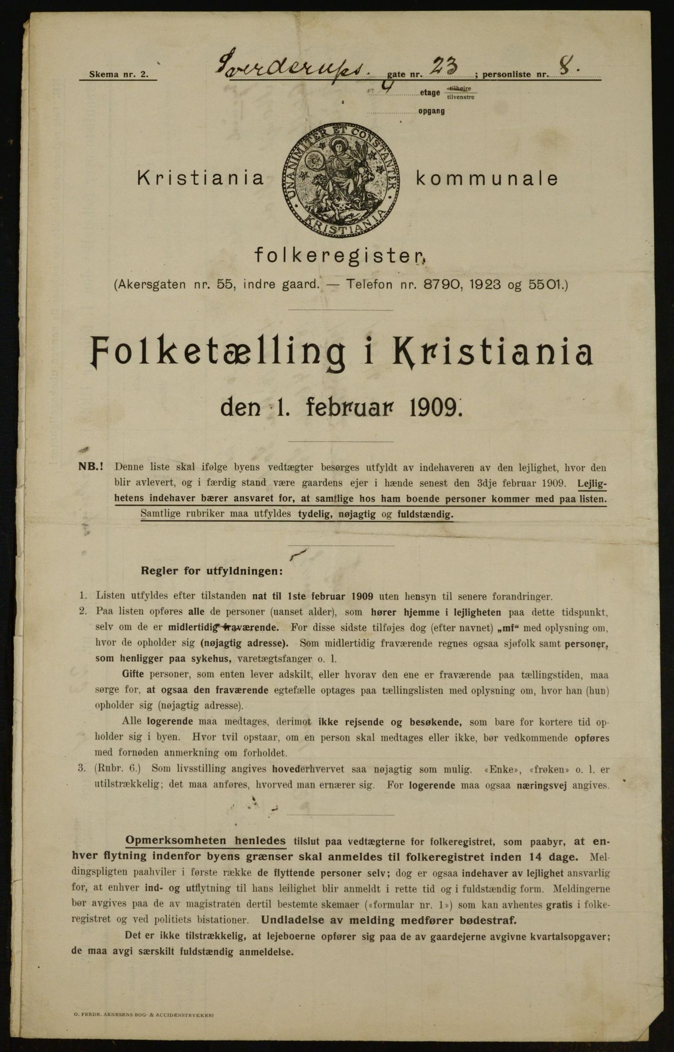 OBA, Kommunal folketelling 1.2.1909 for Kristiania kjøpstad, 1909, s. 95672