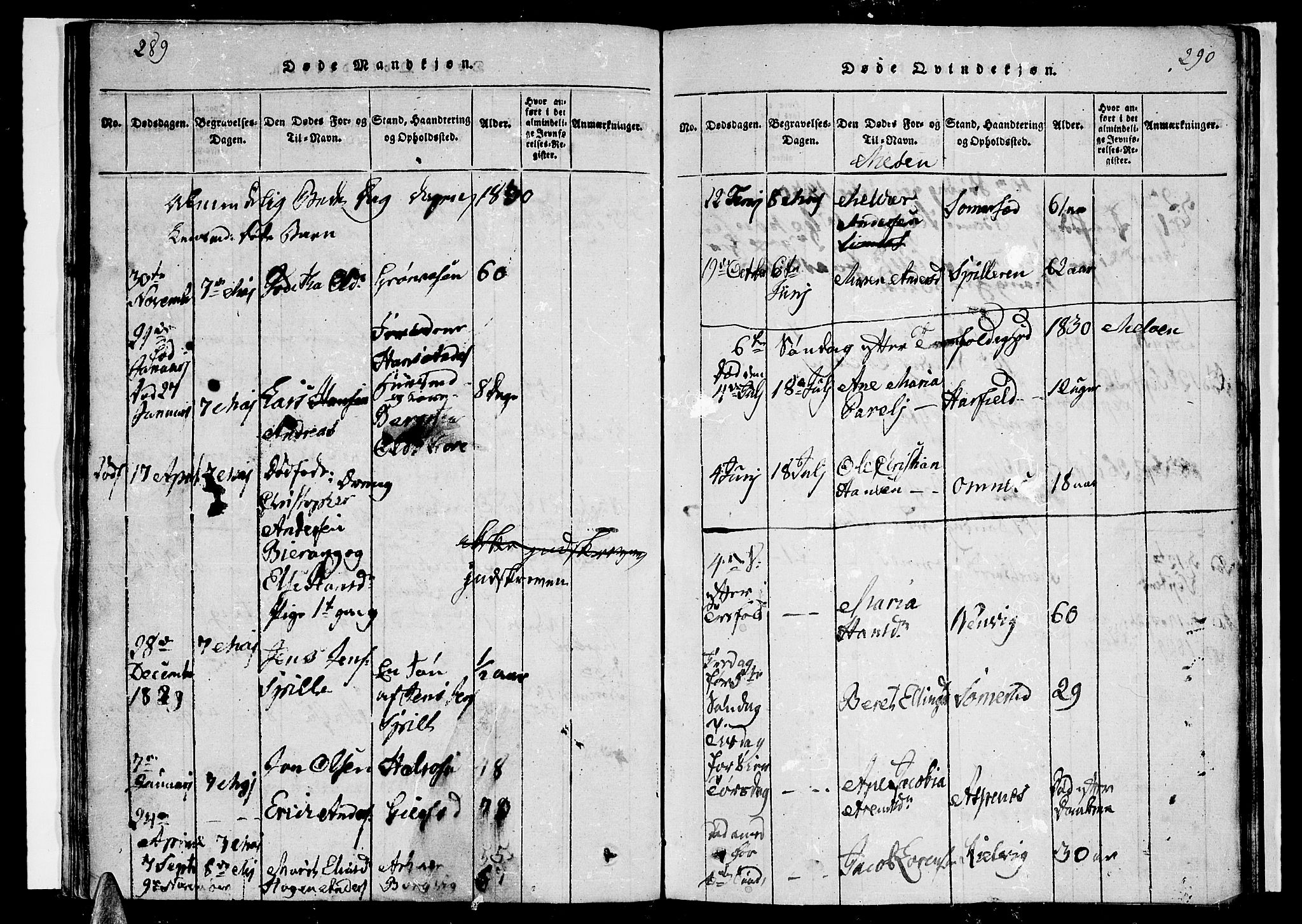 Ministerialprotokoller, klokkerbøker og fødselsregistre - Nordland, SAT/A-1459/841/L0617: Klokkerbok nr. 841C01 /2, 1820-1830, s. 289-290