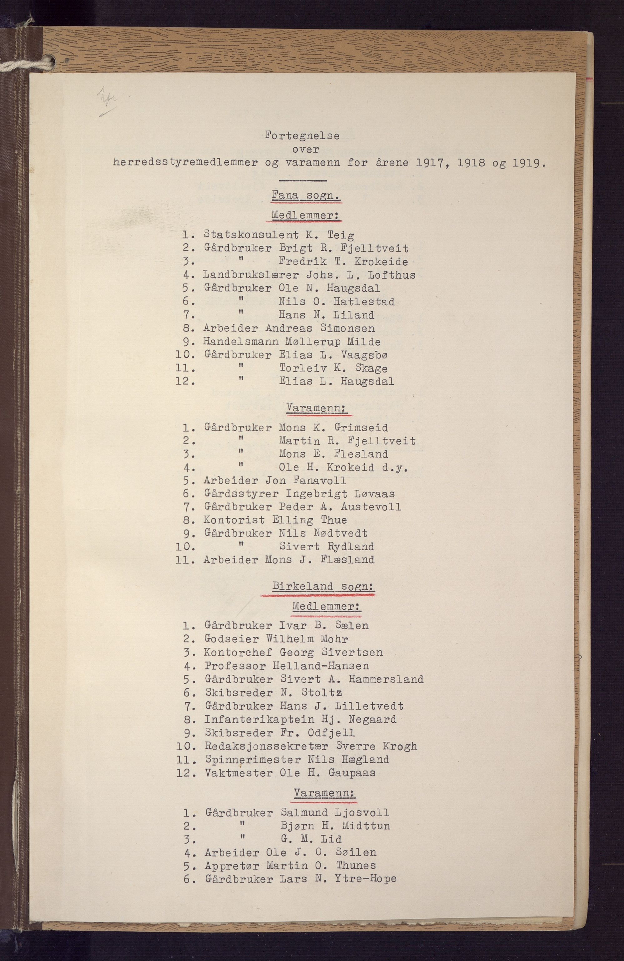 Fana kommune. Formannskapet, BBA/A-0501/A/Ab, 1919-1921