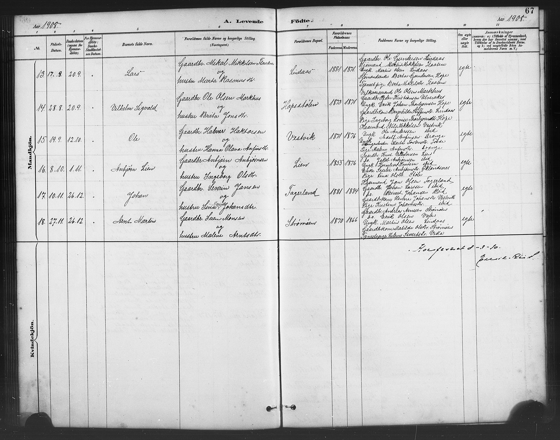 Sveio Sokneprestembete, AV/SAB-A-78501/H/Hab: Klokkerbok nr. B 2, 1887-1911, s. 67