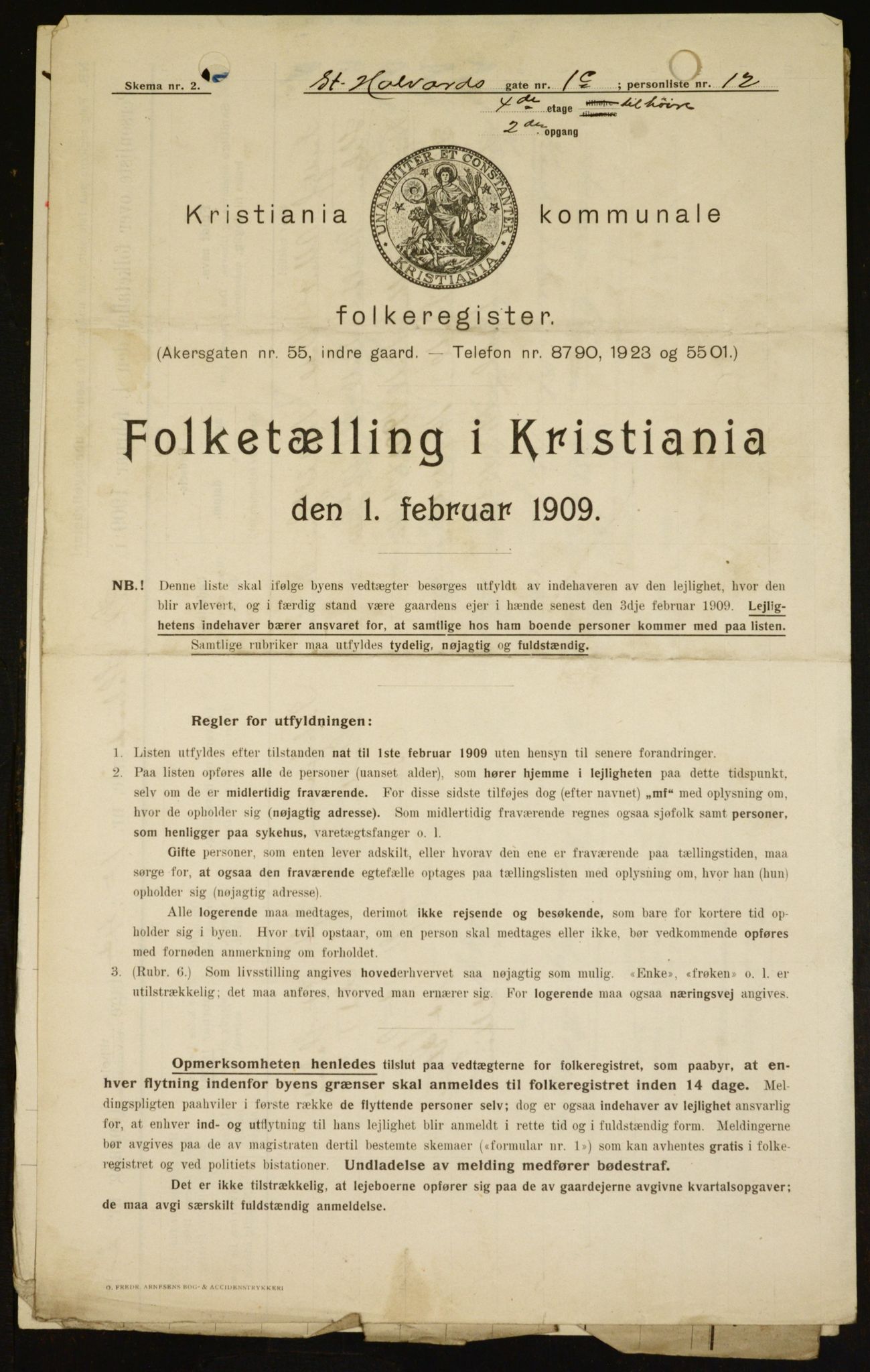 OBA, Kommunal folketelling 1.2.1909 for Kristiania kjøpstad, 1909, s. 79485