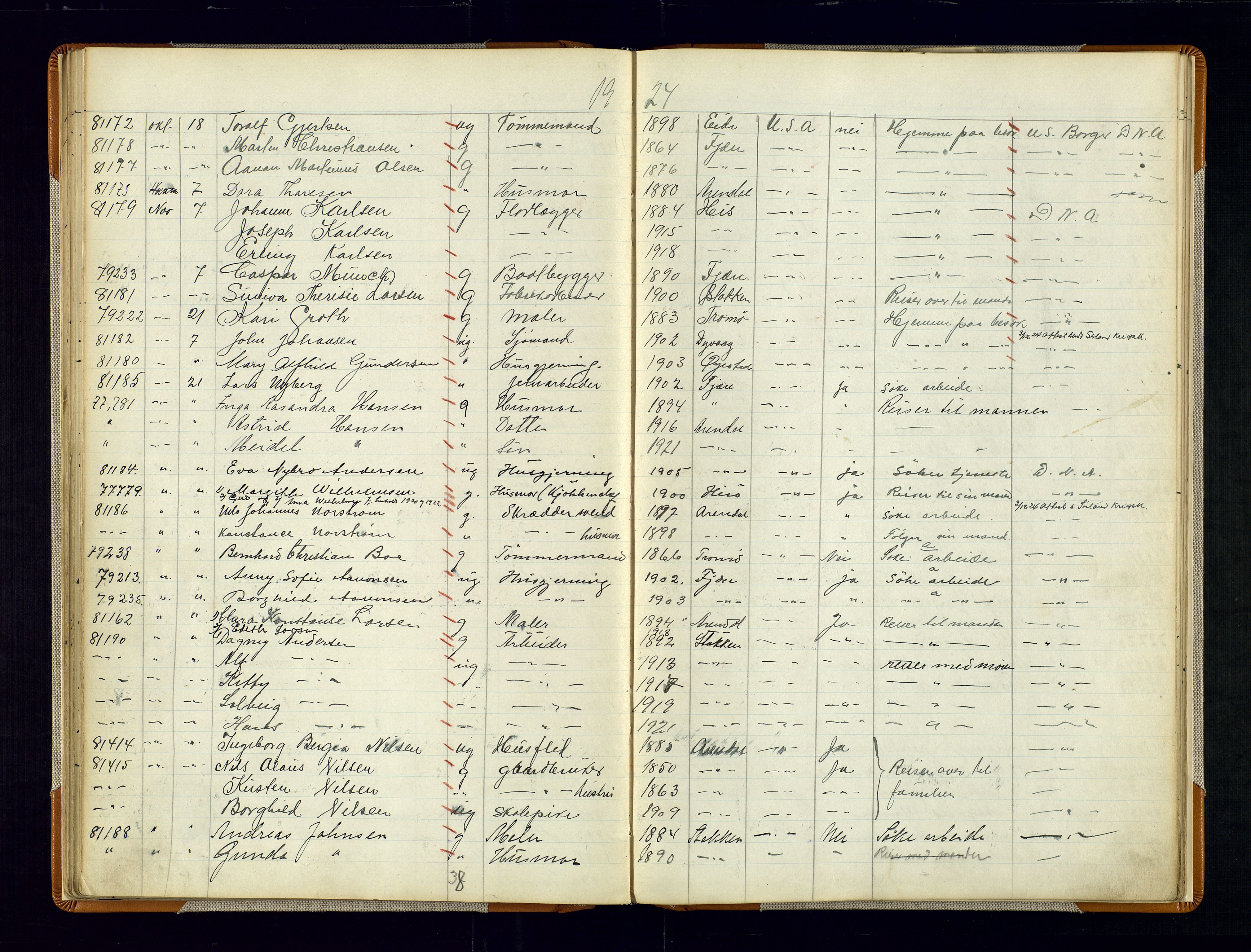 Arendal politikammer - 1, AV/SAK-1243-0001/K/Kb/L0110: Emigrantprotokoll, 1916-1930, s. 73