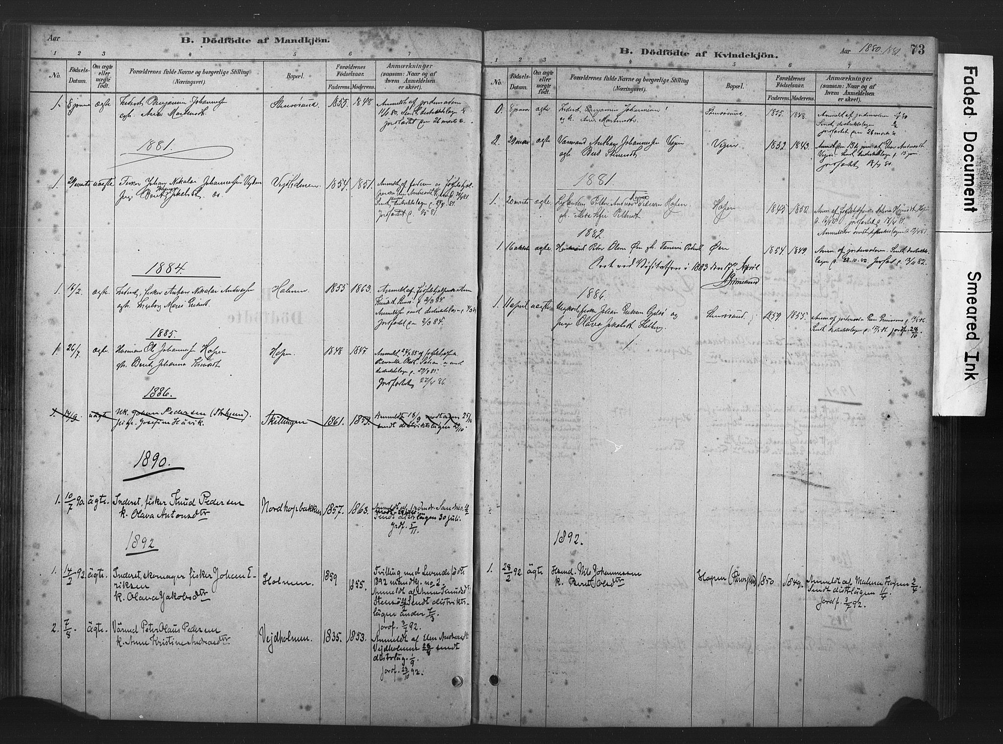 Ministerialprotokoller, klokkerbøker og fødselsregistre - Møre og Romsdal, AV/SAT-A-1454/583/L0954: Ministerialbok nr. 583A01, 1880-1906, s. 73