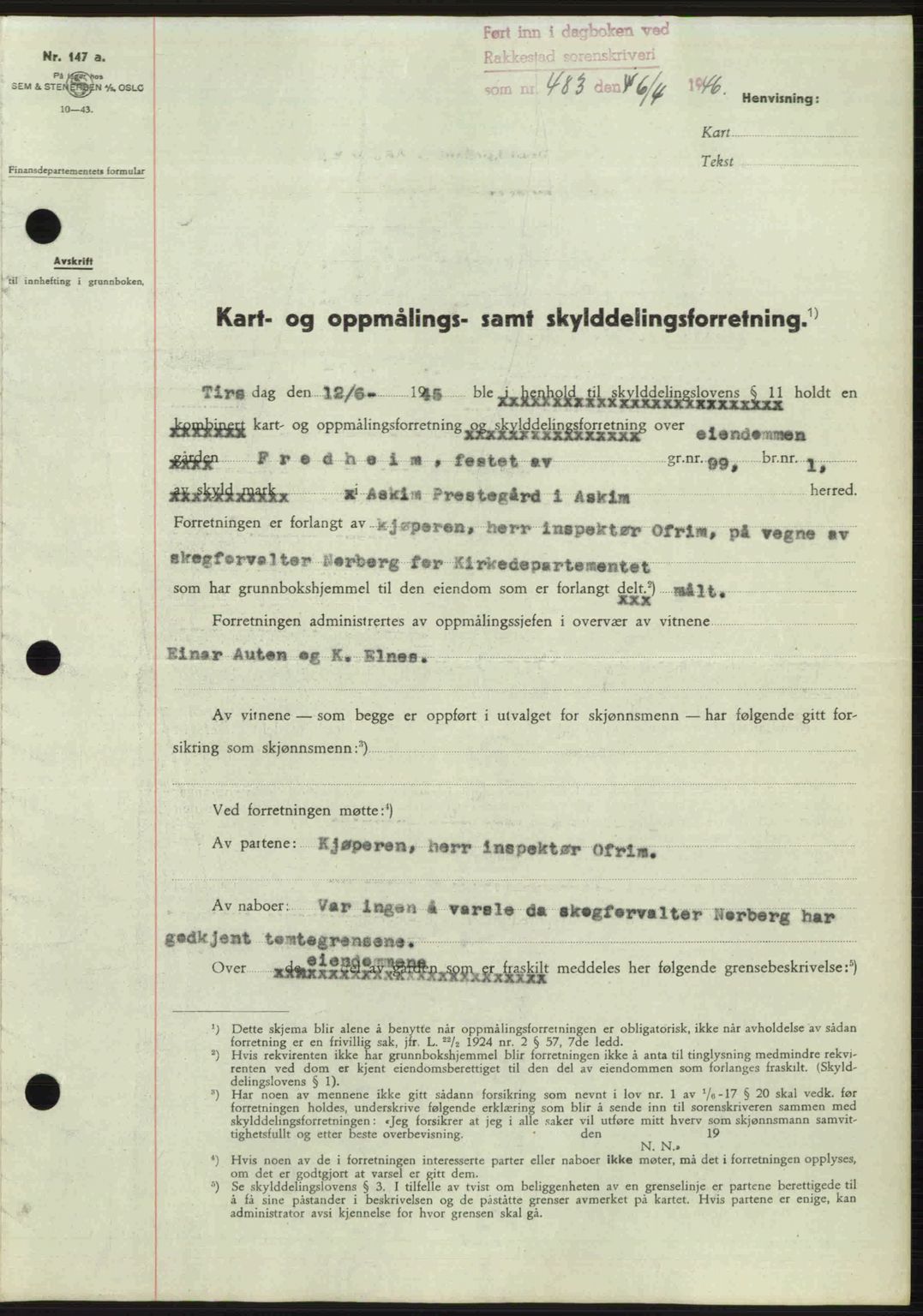 Rakkestad sorenskriveri, AV/SAO-A-10686/G/Gb/Gba/Gbab/L0012a: Pantebok nr. A12 I, 1945-1946, Dagboknr: 483/1946