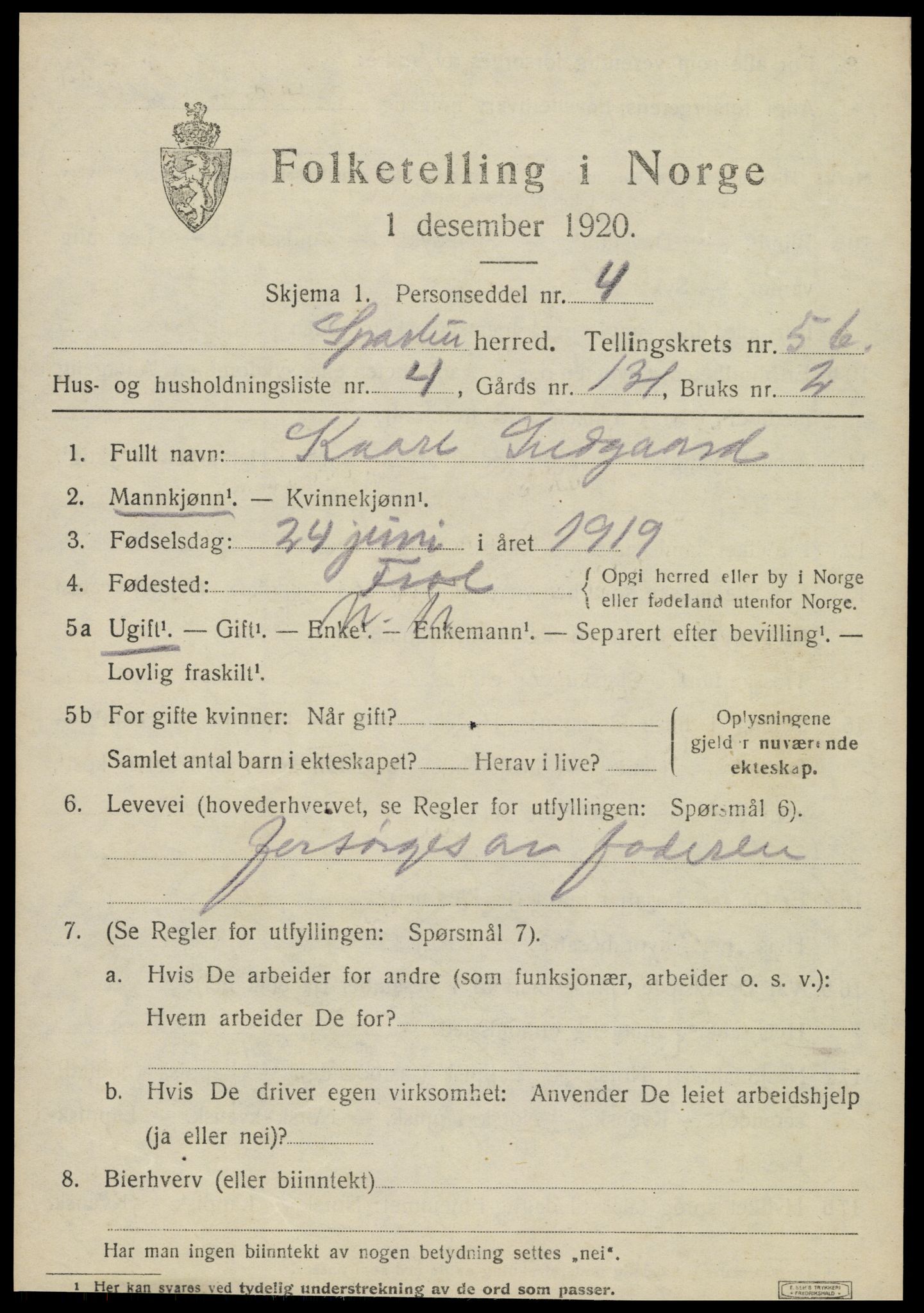SAT, Folketelling 1920 for 1731 Sparbu herred, 1920, s. 6865
