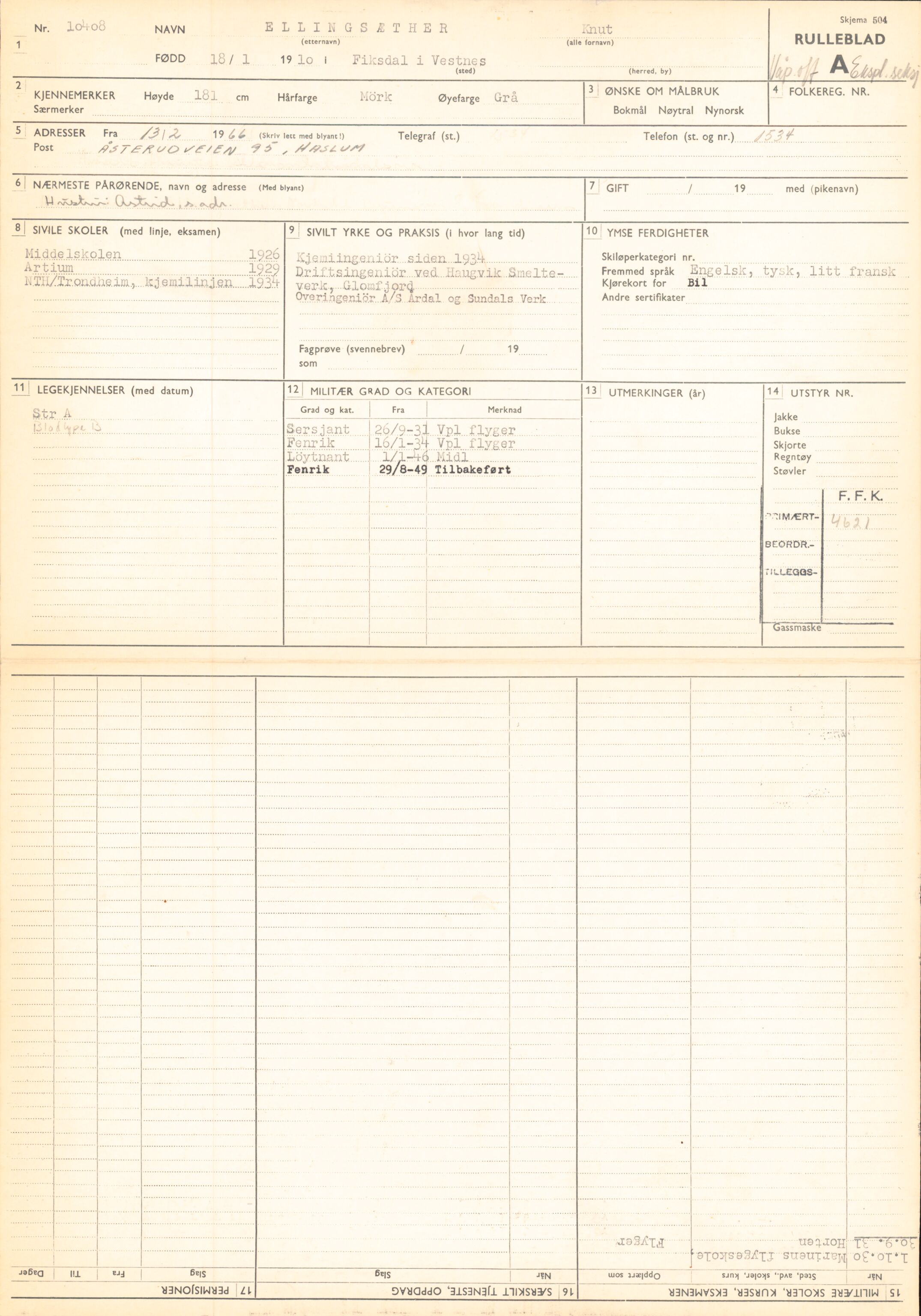 Forsvaret, Forsvarets overkommando/Luftforsvarsstaben, RA/RAFA-4079/P/Pa/L0024: Personellpapirer, 1910, s. 161