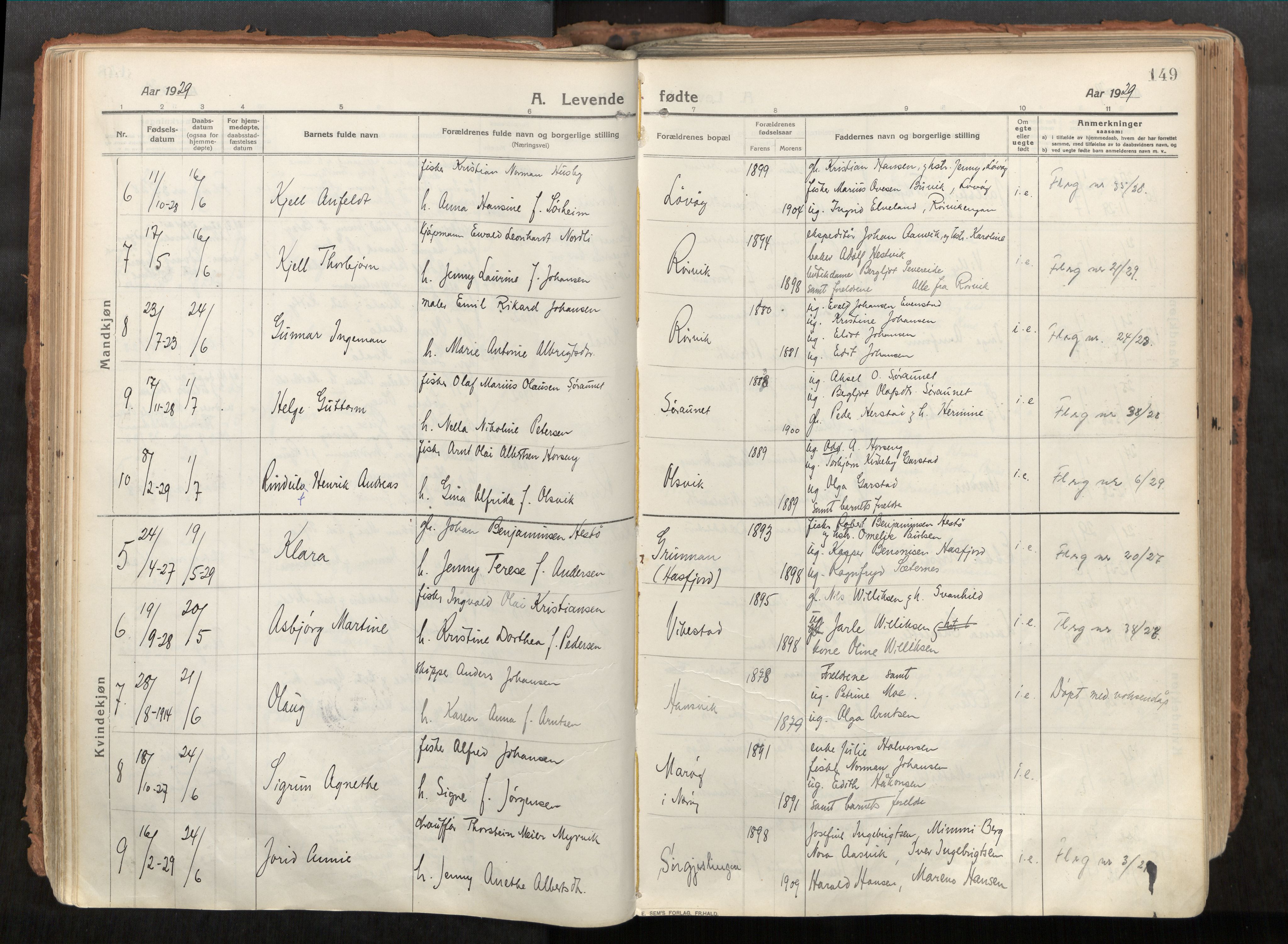 Vikna sokneprestkontor, AV/SAT-A-1173/1/I/I1/I1a/L0001: Ministerialbok nr. 1, 1913-1934, s. 149