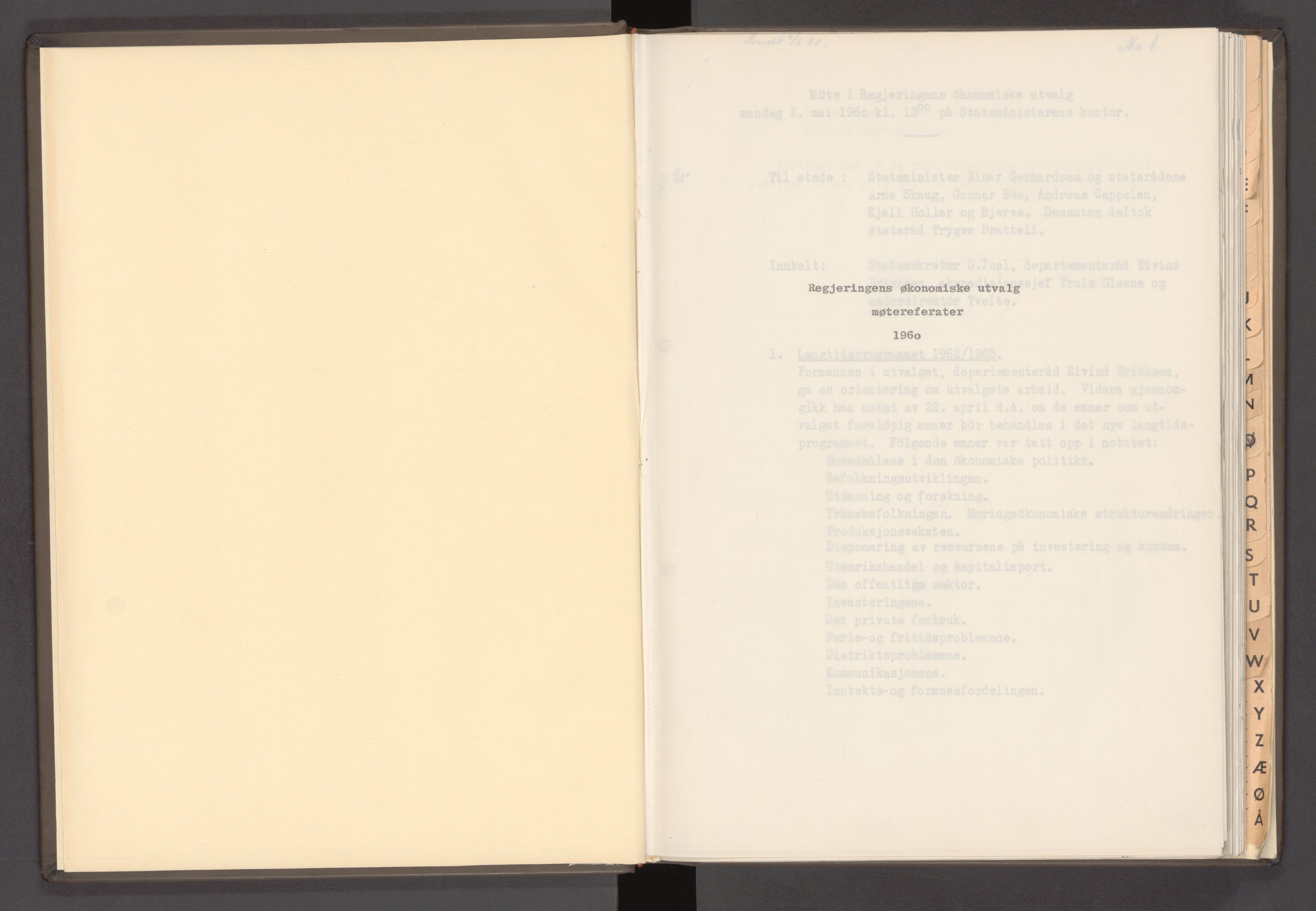 Statsministerens kontor, AV/RA-S-1005/A/Aa/L0021: Referat fra regjeringens økonomiske utvalg, 1960-1965