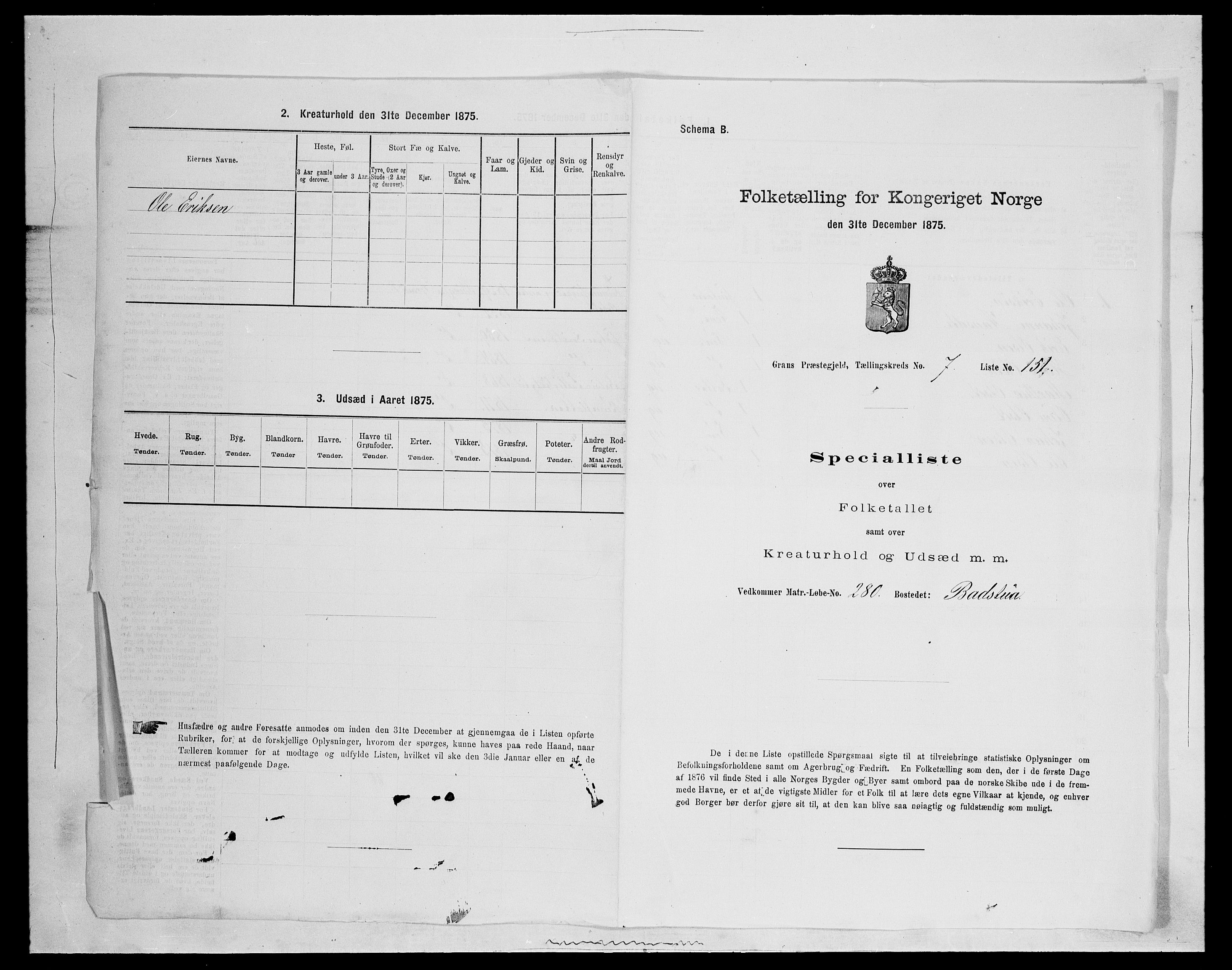 SAH, Folketelling 1875 for 0534P Gran prestegjeld, 1875, s. 1476