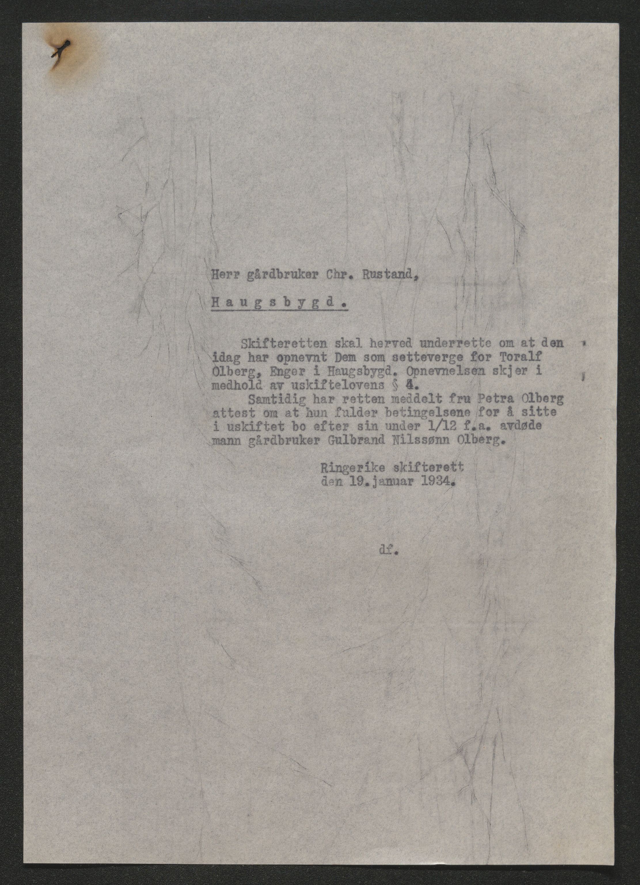 Ringerike sorenskriveri, AV/SAKO-A-105/H/Ha/Hab/L0017: Dødsfallslister Haugsbygd, 1931-1940