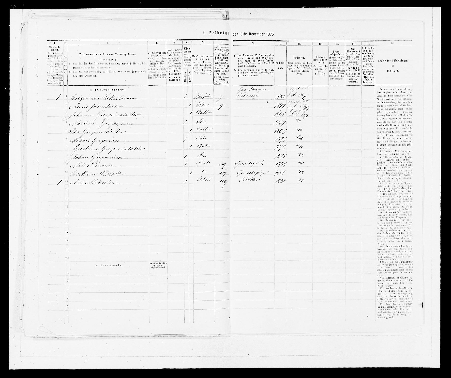 SAB, Folketelling 1875 for 1430P Indre Holmedal prestegjeld, 1875, s. 291