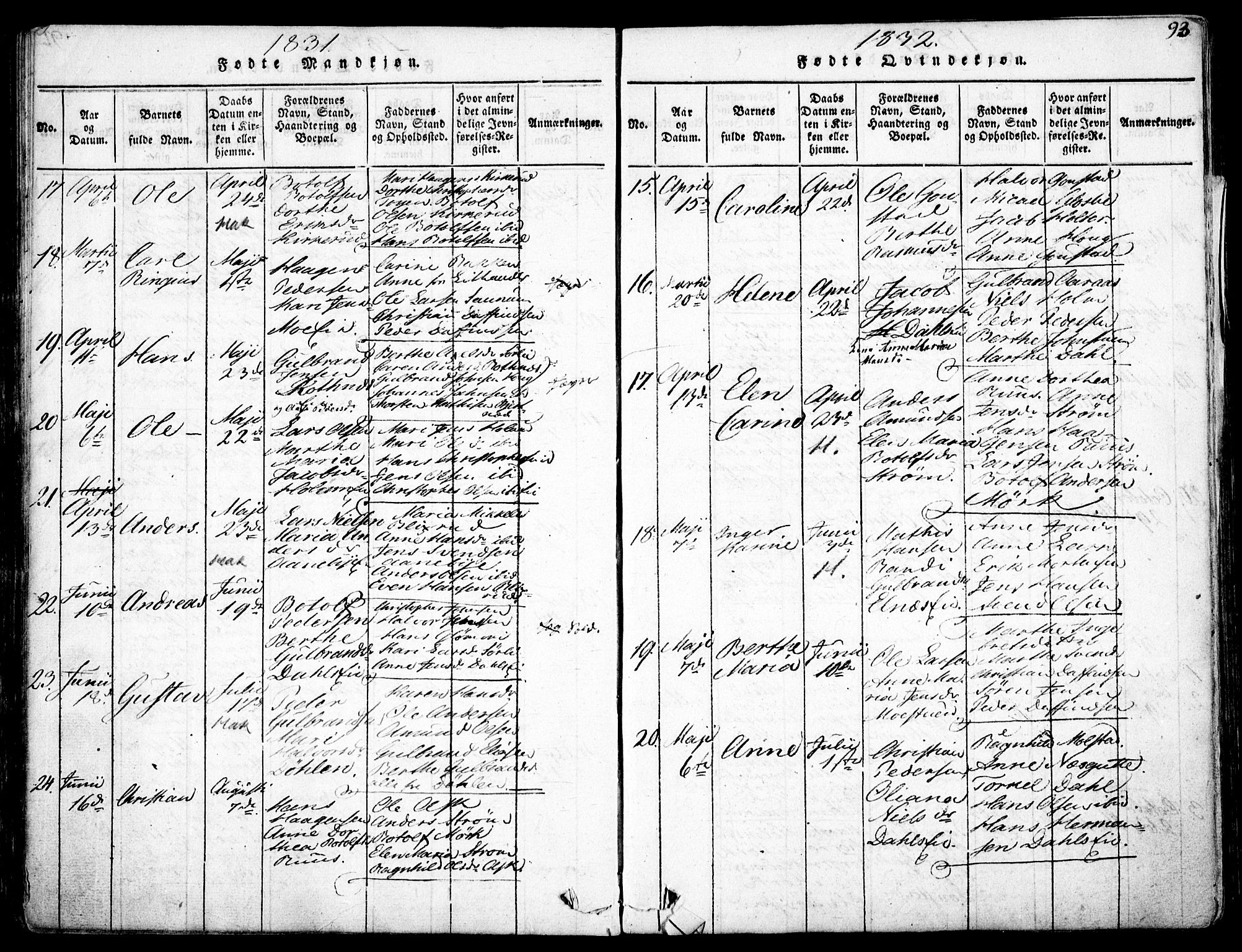 Nittedal prestekontor Kirkebøker, SAO/A-10365a/F/Fa/L0003: Ministerialbok nr. I 3, 1814-1836, s. 93