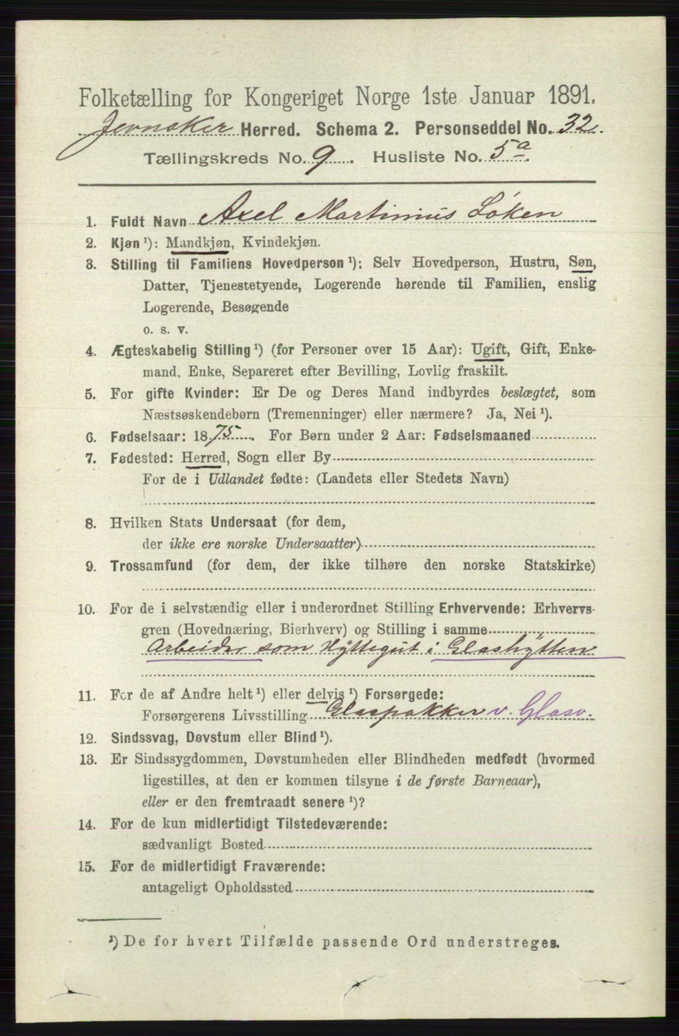 RA, Folketelling 1891 for 0532 Jevnaker herred, 1891, s. 5022
