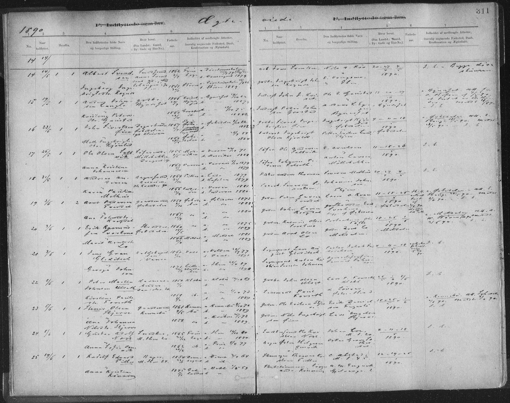Ministerialprotokoller, klokkerbøker og fødselsregistre - Sør-Trøndelag, SAT/A-1456/603/L0163: Ministerialbok nr. 603A02, 1879-1895, s. 311