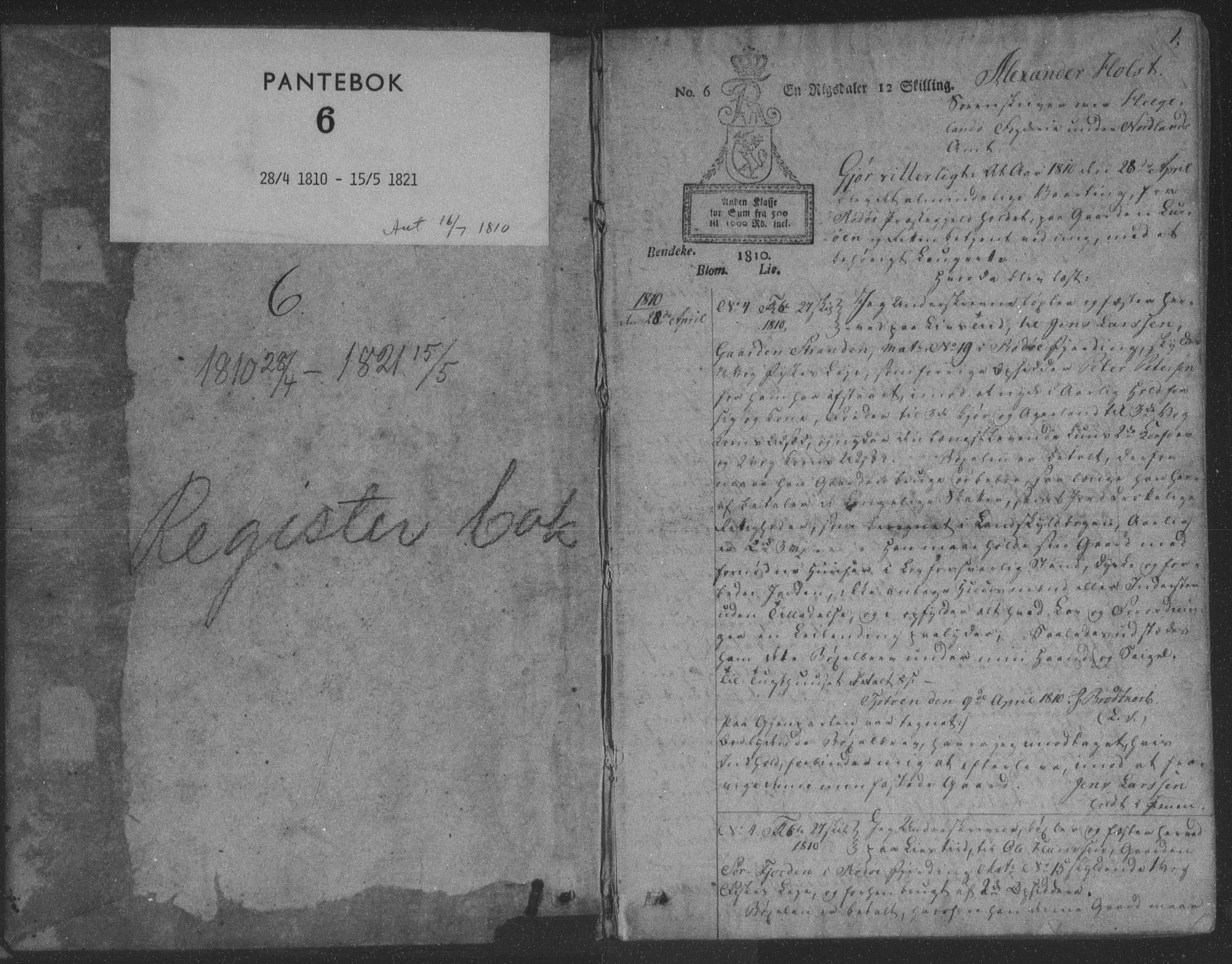 Helgeland sorenskriveri, SAT/A-0004/2/2C/L0007: Pantebok nr. 6, 1810-1821, s. 1