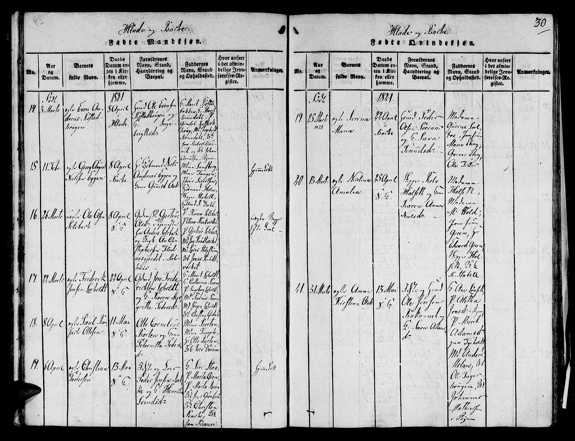 Ministerialprotokoller, klokkerbøker og fødselsregistre - Sør-Trøndelag, AV/SAT-A-1456/606/L0283: Ministerialbok nr. 606A03 /1, 1818-1823, s. 30