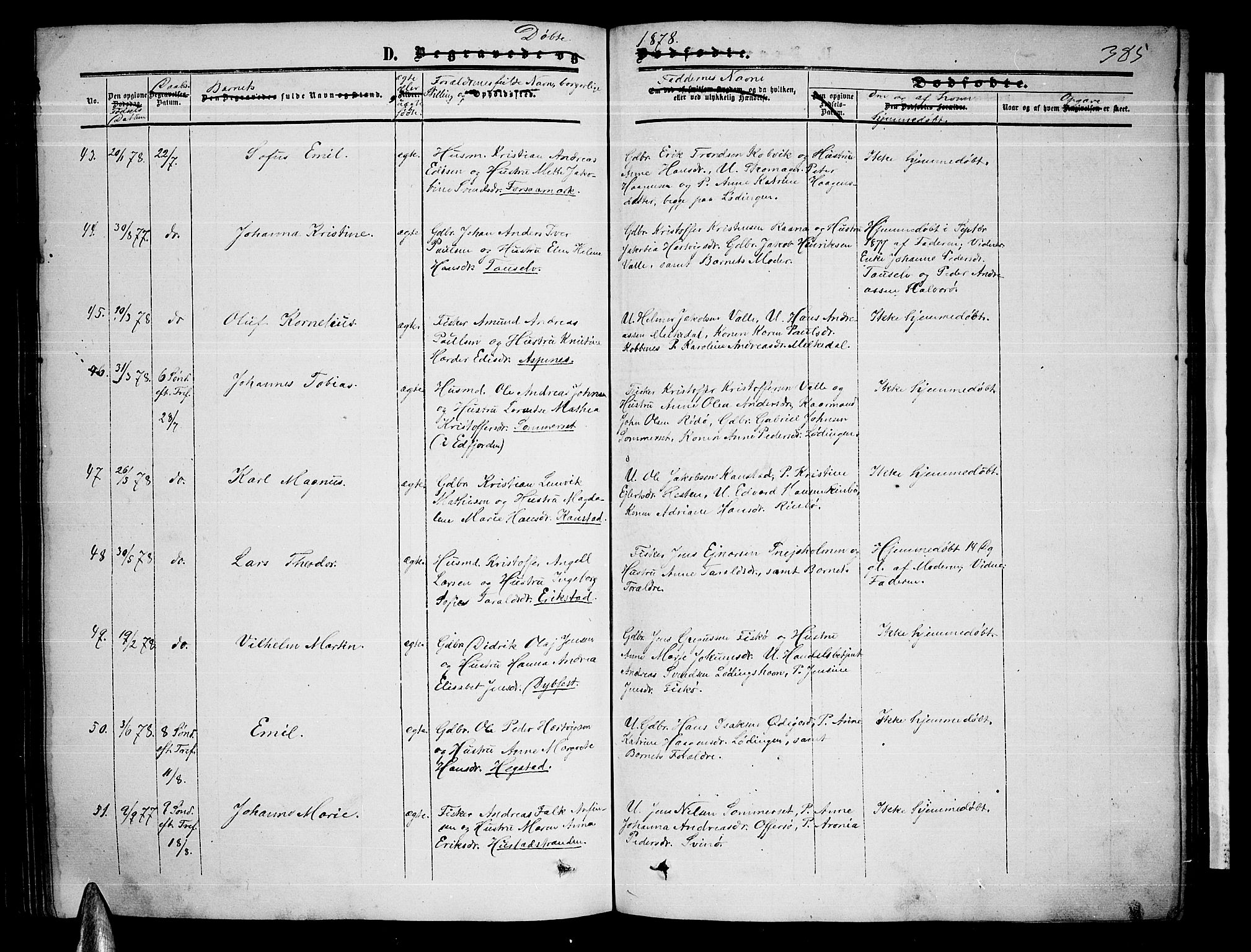 Ministerialprotokoller, klokkerbøker og fødselsregistre - Nordland, AV/SAT-A-1459/872/L1046: Klokkerbok nr. 872C02, 1852-1879, s. 385