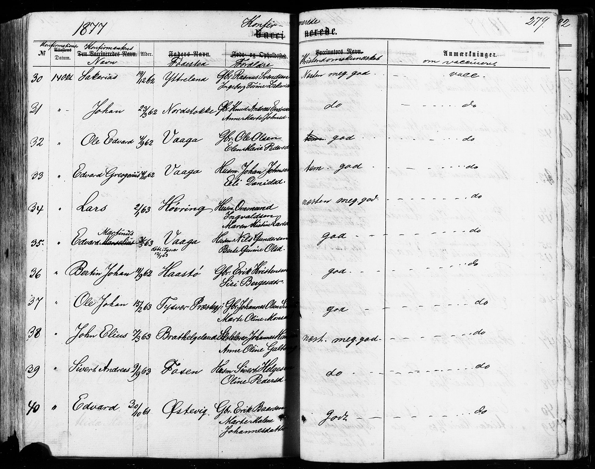 Avaldsnes sokneprestkontor, AV/SAST-A -101851/H/Ha/Haa/L0011: Ministerialbok nr. A 11, 1861-1880, s. 279